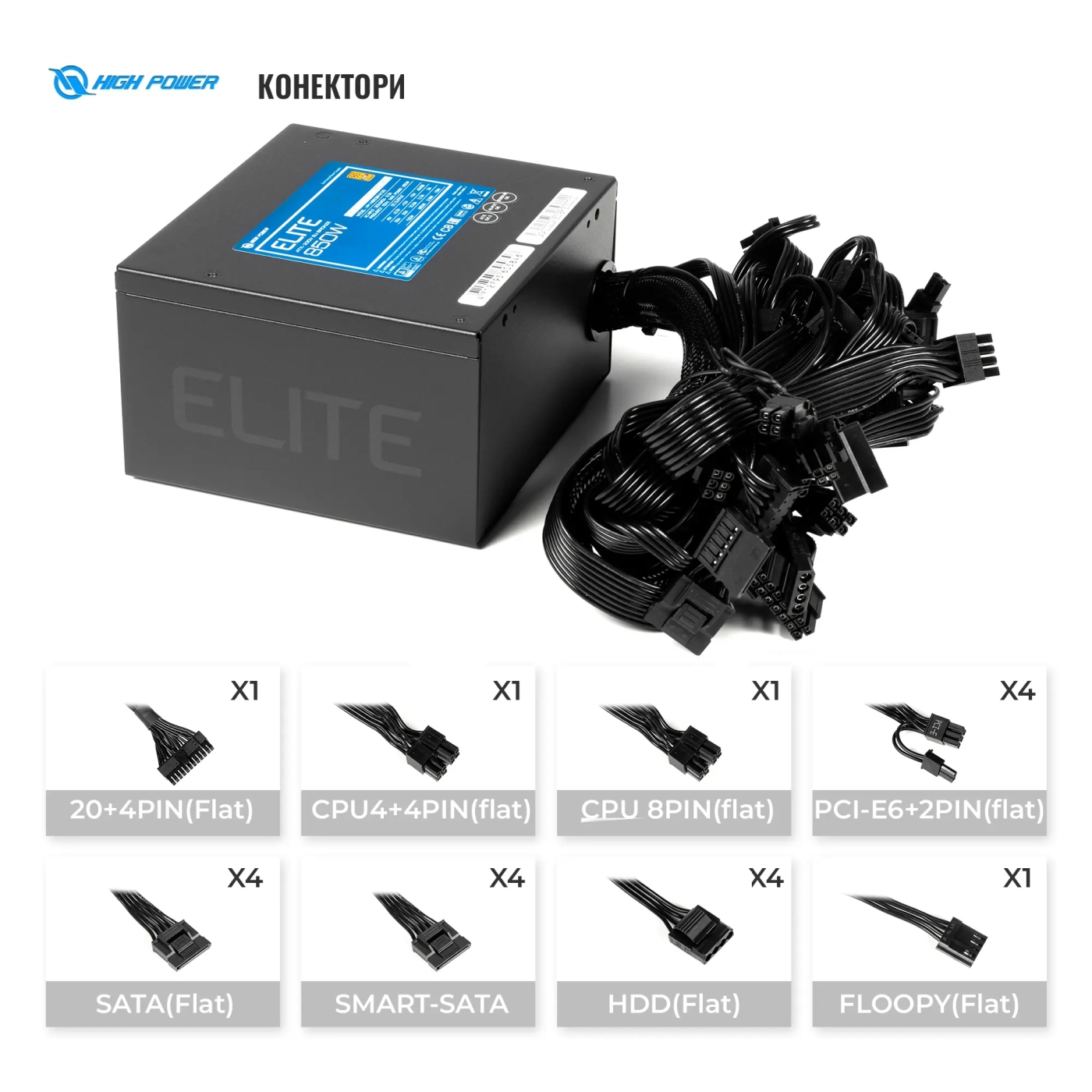 Купить Блок питания HighPower 850W EL-850BR 80+ Bronze (HP1-N850BR-E12S) - фото 6