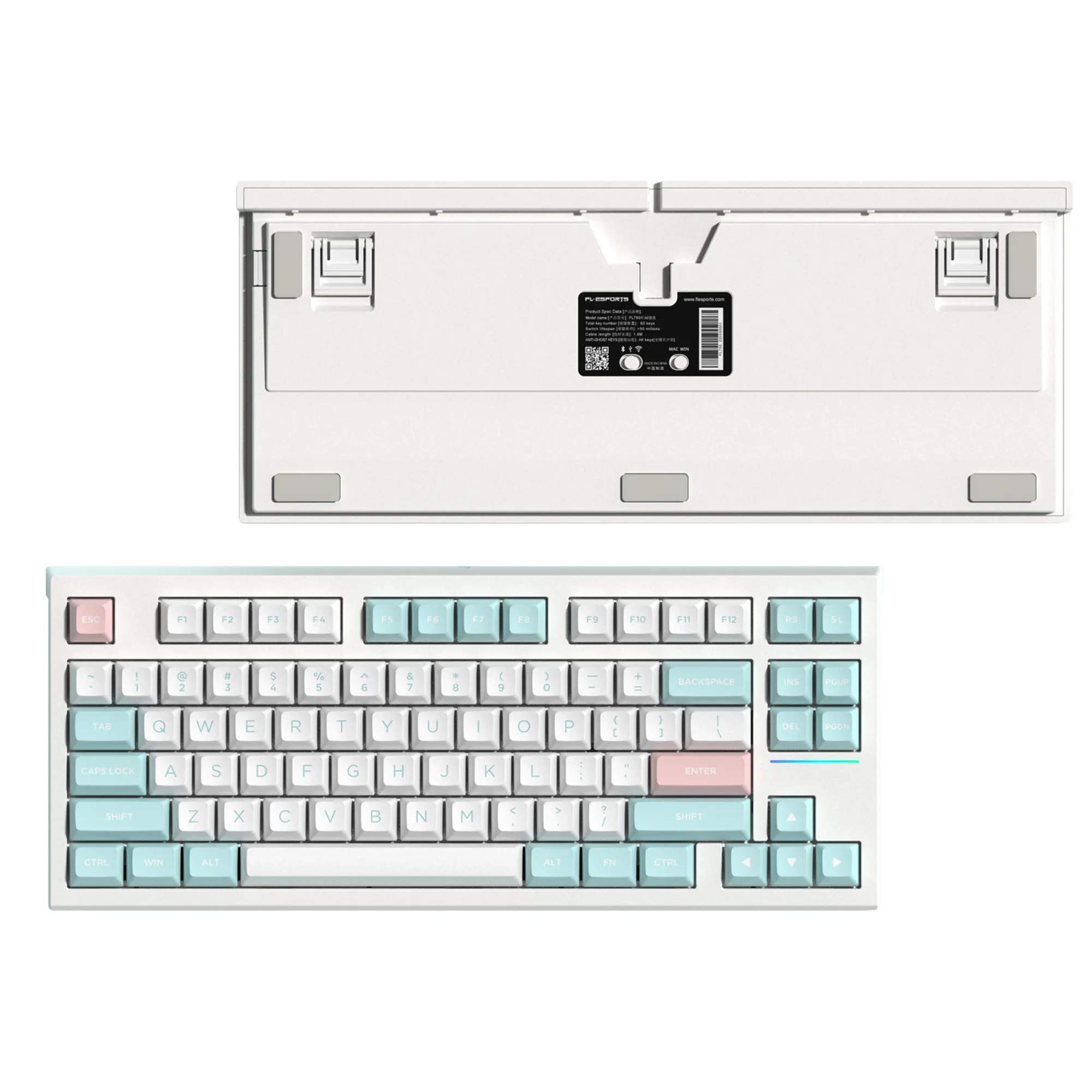 Купить Клавиатура FL ESPORTS FL750 SAM Marshmallow Kailh MX Cool Mint Three-Mode (FL750SAM-4599) - фото 3