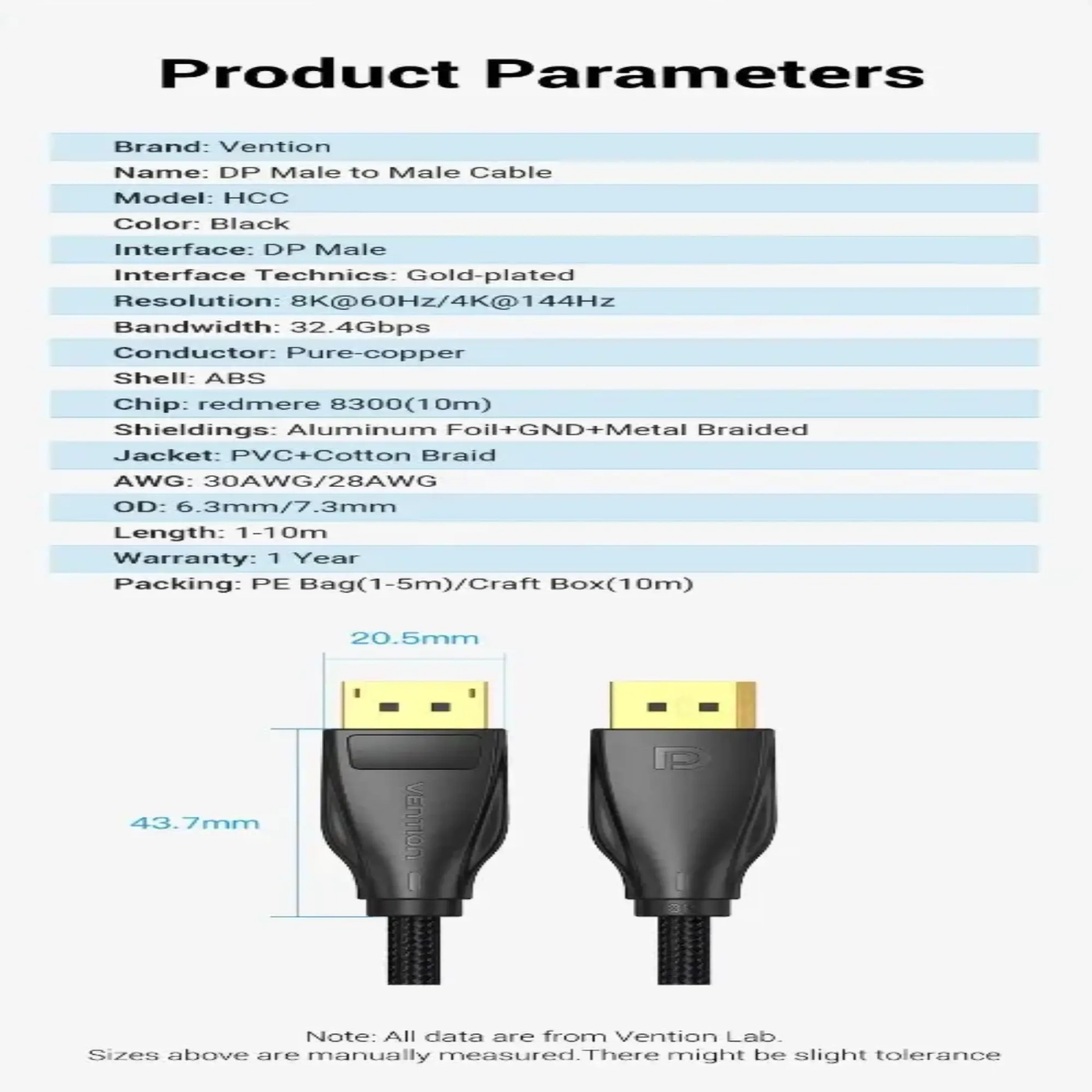 Купити Кабель Vention DP-DP v1.4, 2м (HCCBH) - фото 8
