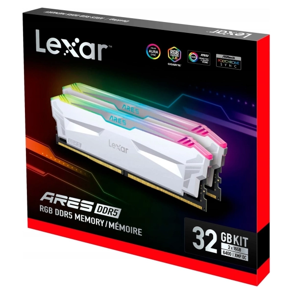 Купить Модуль памяти Lexar Ares Gaming White RGB DDR5-6400 32GB (2x16GB) (LD5EU016G-R6400GDWA) - фото 5