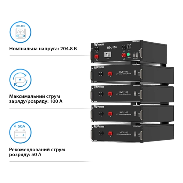 Купити Блок батарей Dyness HV51100-4 20.48kW 204.8V 100Ah LiFePO4 BDU100 RACK - фото 3