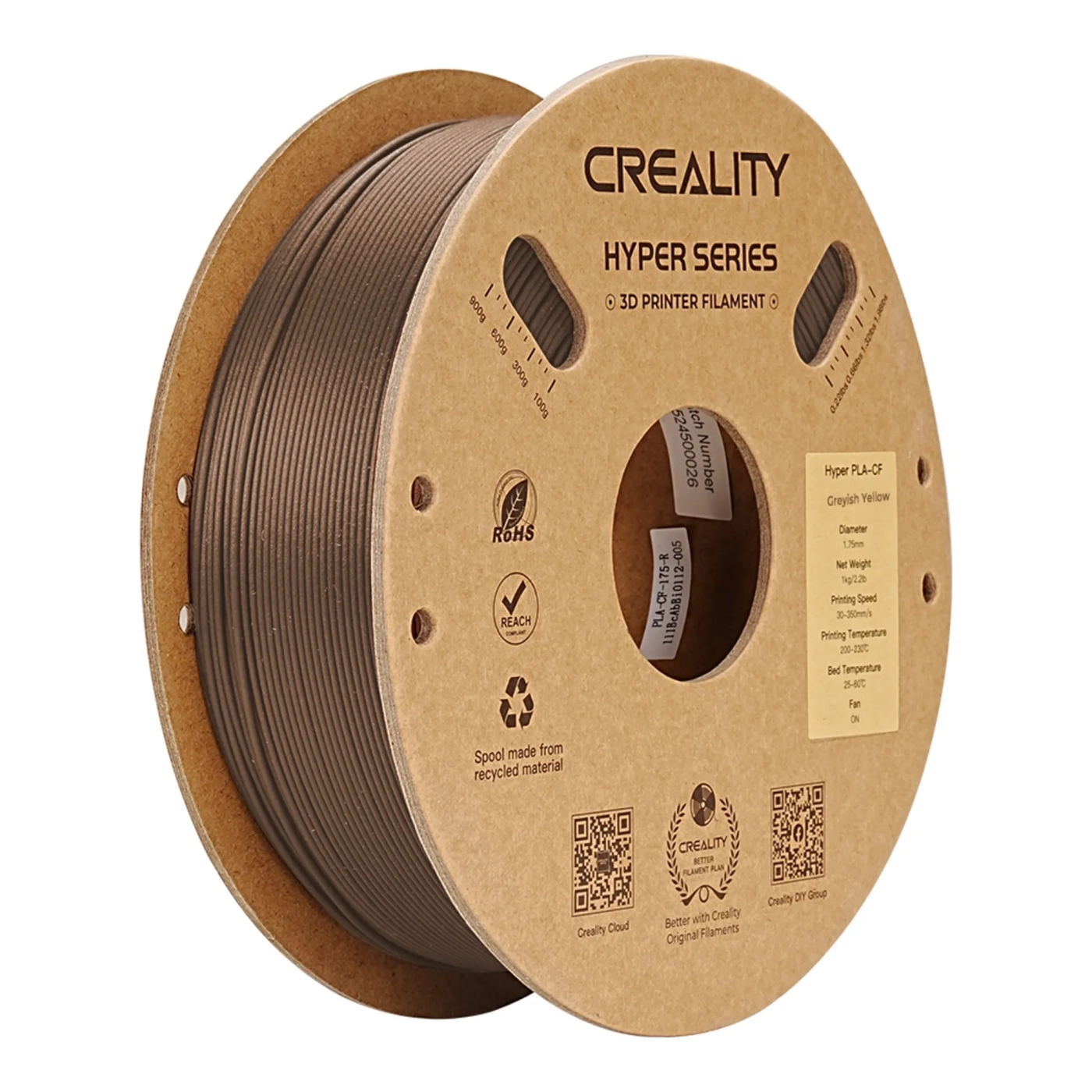 Купить Hyper PLA-CF Filament (пластик) для 3D принтера CREALITY 1кг, 1.75мм, серо-желтый (3301060017) - фото 1
