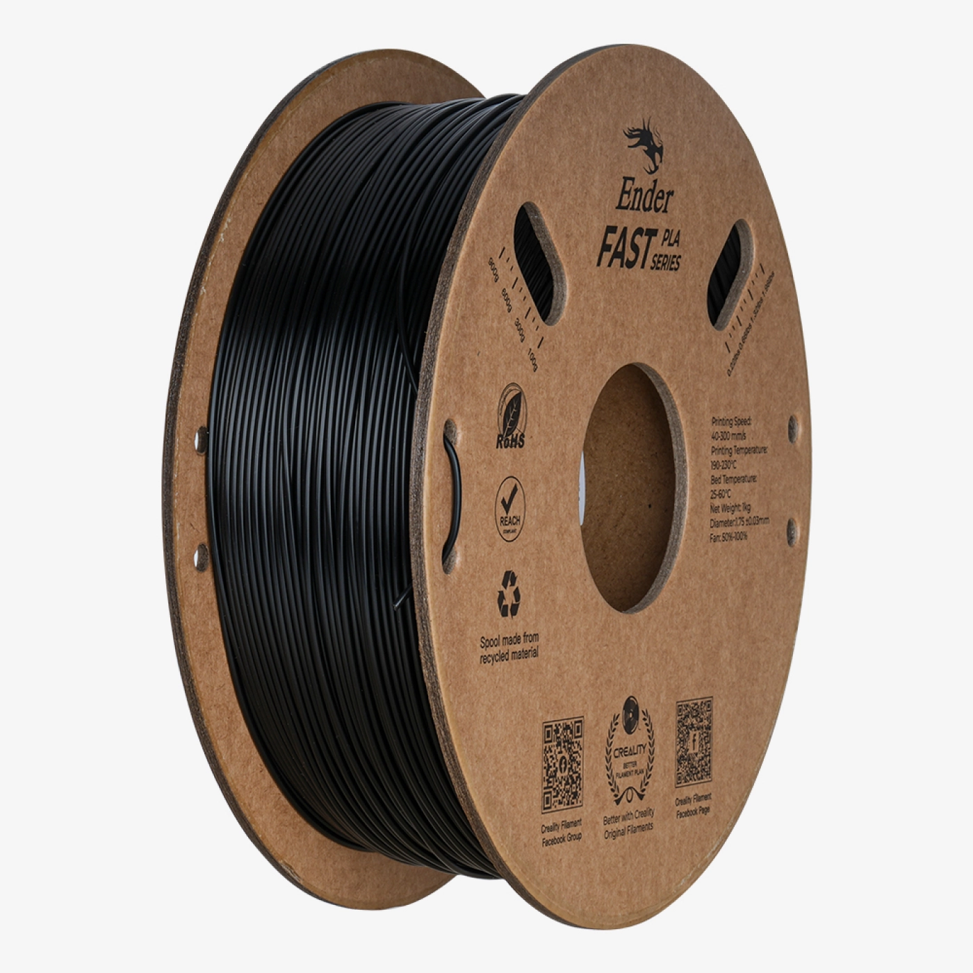Купити Fast PLA Filament (пластик) для 3D принтера CREALITY Ender 1кг, 1.75мм, чорний (3301010398) - фото 1