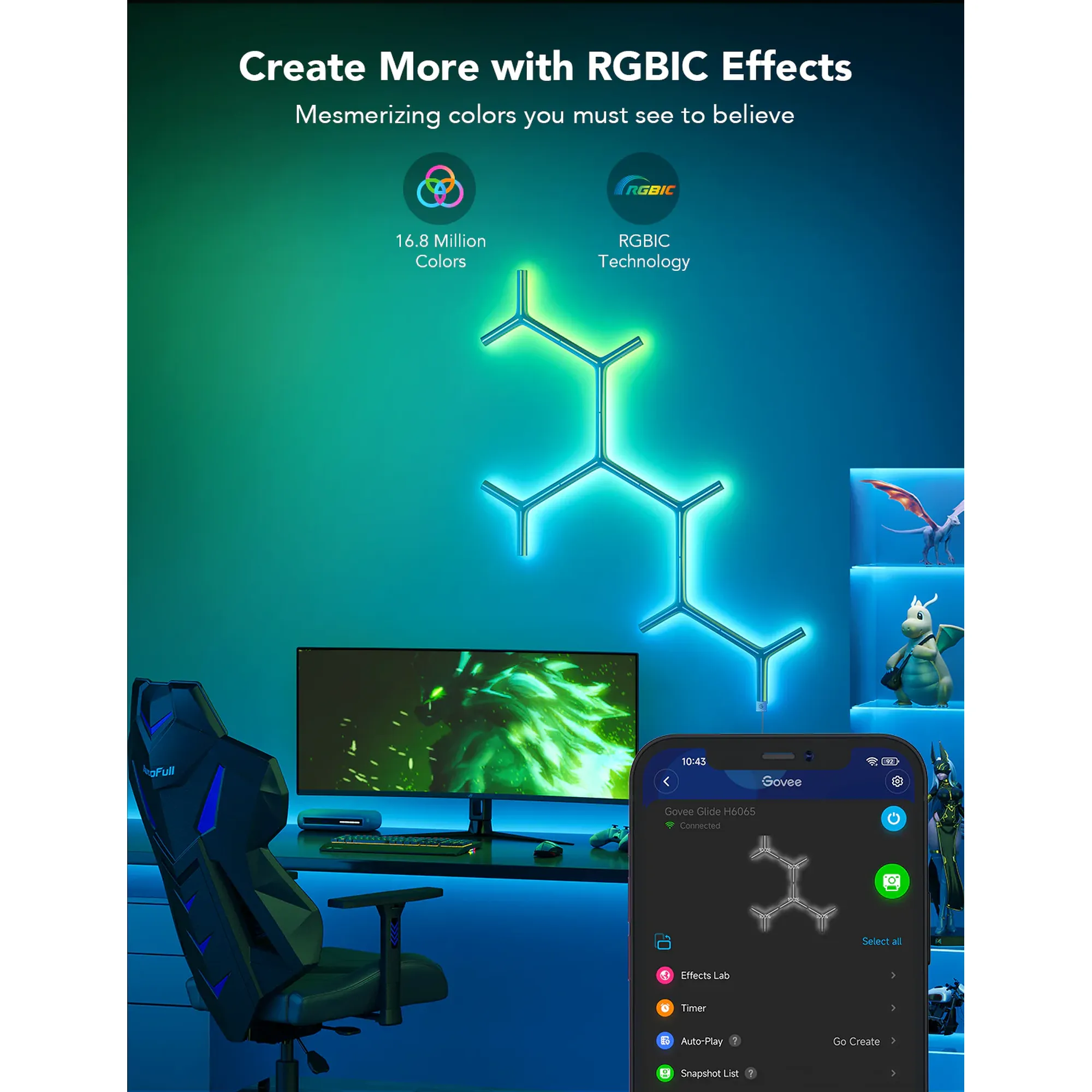 Купить Набор настенных светильников Govee H6065 Glide RGBIC Y Lights 7pcs RGB White (H6065301) - фото 3