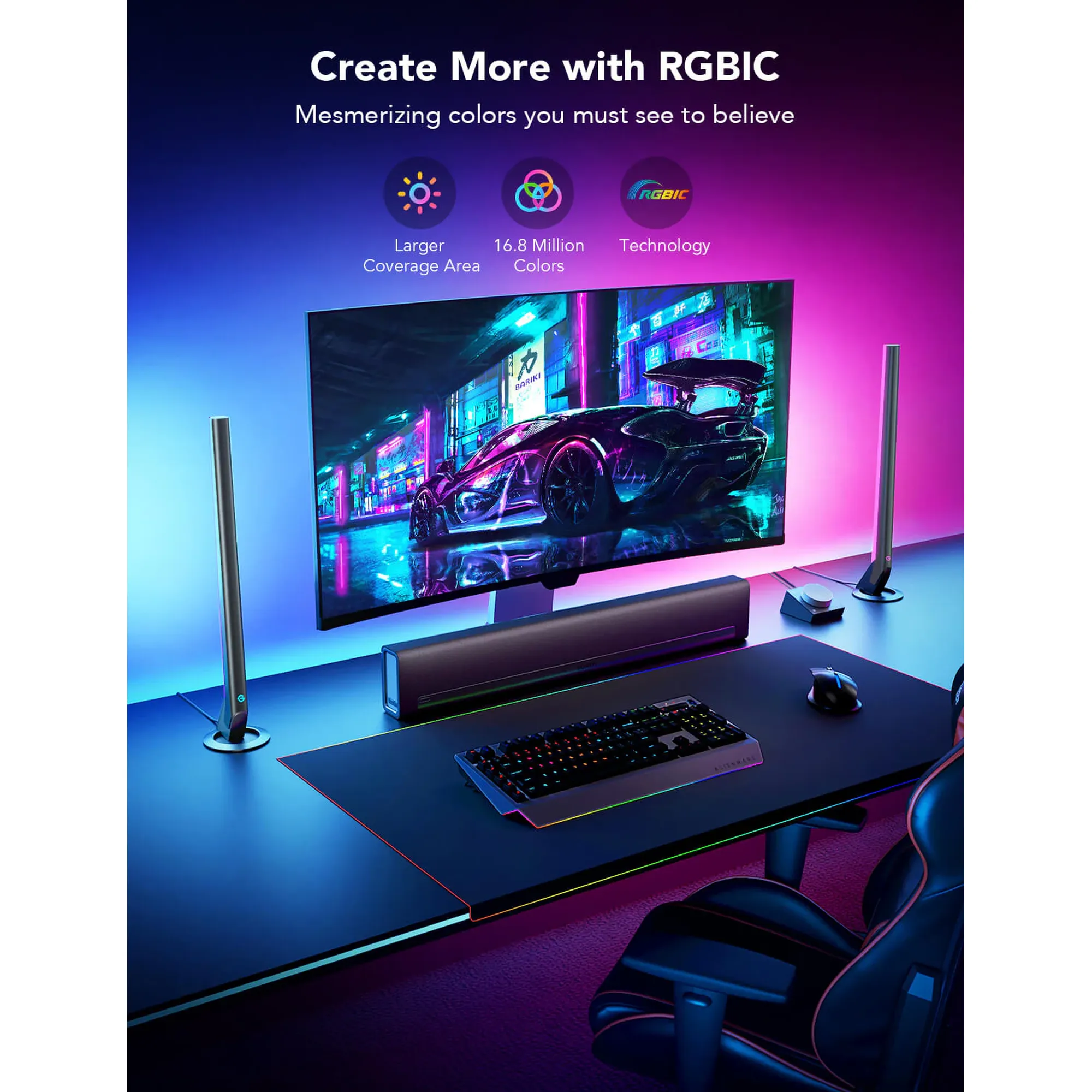 Купить Набор адаптивной подсветки Govee H6047 RGBIC Gaming Light Bars RGB Gray (H6047381) - фото 5