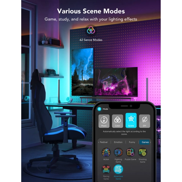 Купить Набор адаптивной подсветки Govee H6047 RGBIC Gaming Light Bars RGB Gray (H6047381) - фото 7
