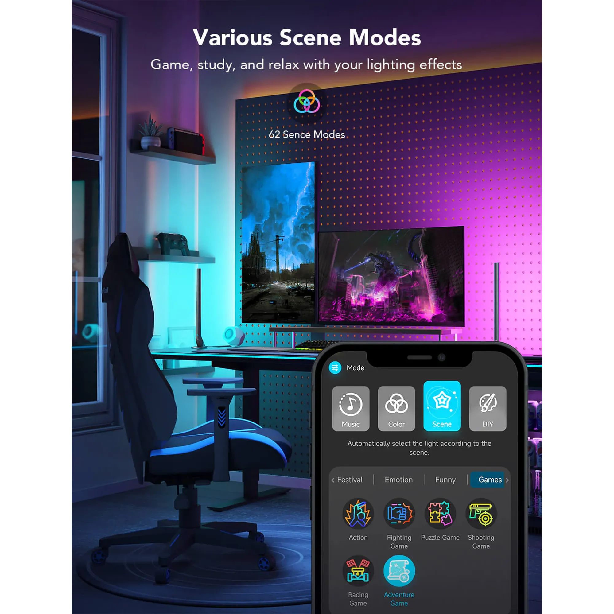 Купить Набор адаптивной подсветки Govee H6047 RGBIC Gaming Light Bars RGB Gray (H6047381) - фото 7