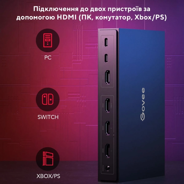 Купити Набір адаптивного підсвічування Govee H6601 HDMI AI Gaming Kit RGB Black (H6601311) - фото 6