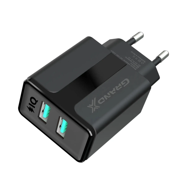Купити Зарядний пристрій Grand-X 5V 2,4A 2USB Black з захистом від перевантаження і перегріву (CH-15B) - фото 1