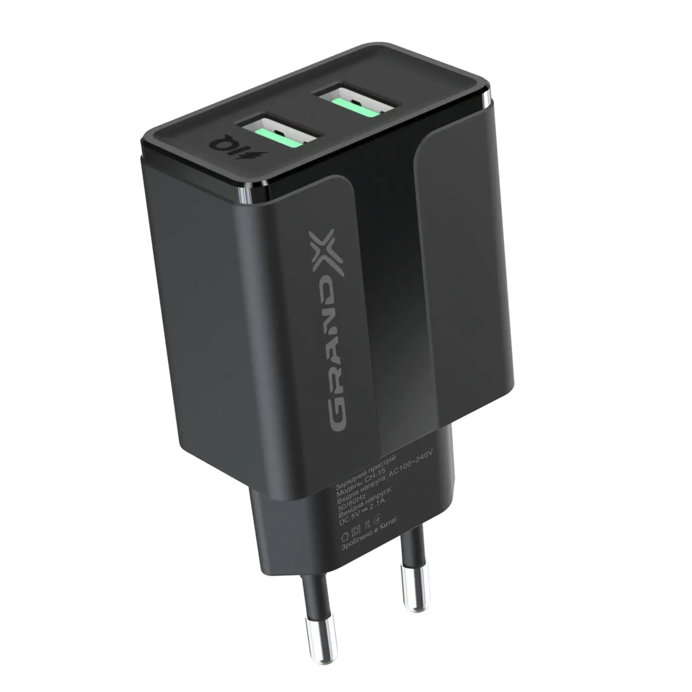 Купити Зарядний пристрій Grand-X 5V 2,4A 2USB Black з захистом від перевантаження і перегріву (CH-15B) - фото 2