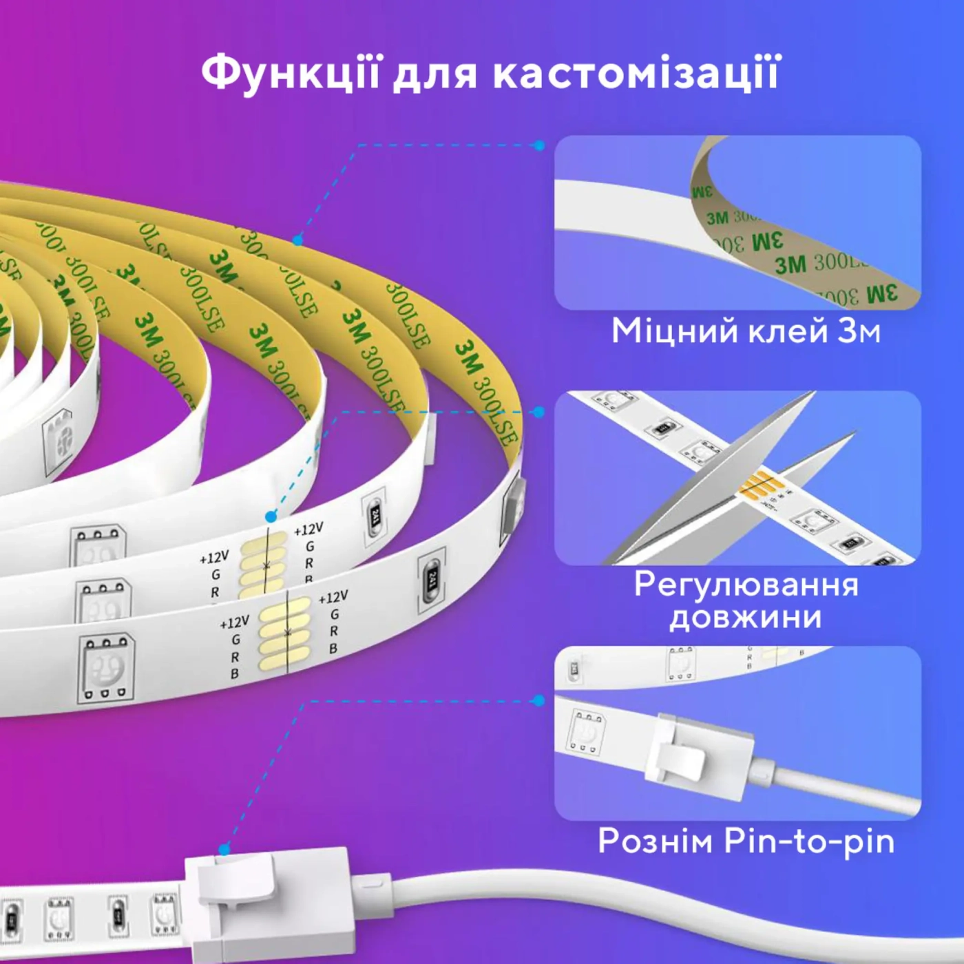 Купити Розумна LED стрічка Govee H6154 RGB Strip Light Wi-Fi Bluetooth 15м (H61543A1) - фото 9