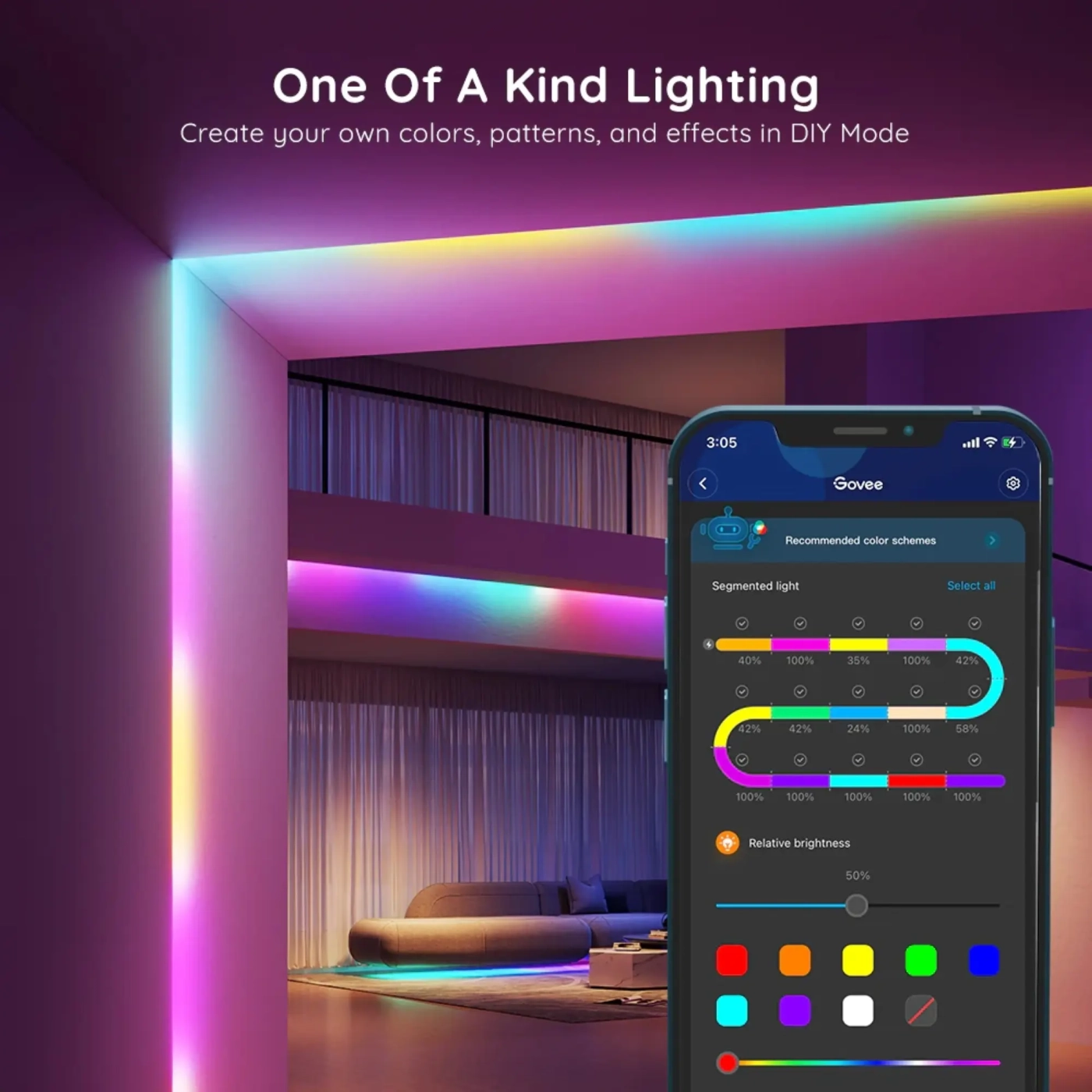 Купить Умная LED лента Govee H618С RGBIC Strip Light Wi-Fi Bluetooth 10м (H618C3D1) - фото 8
