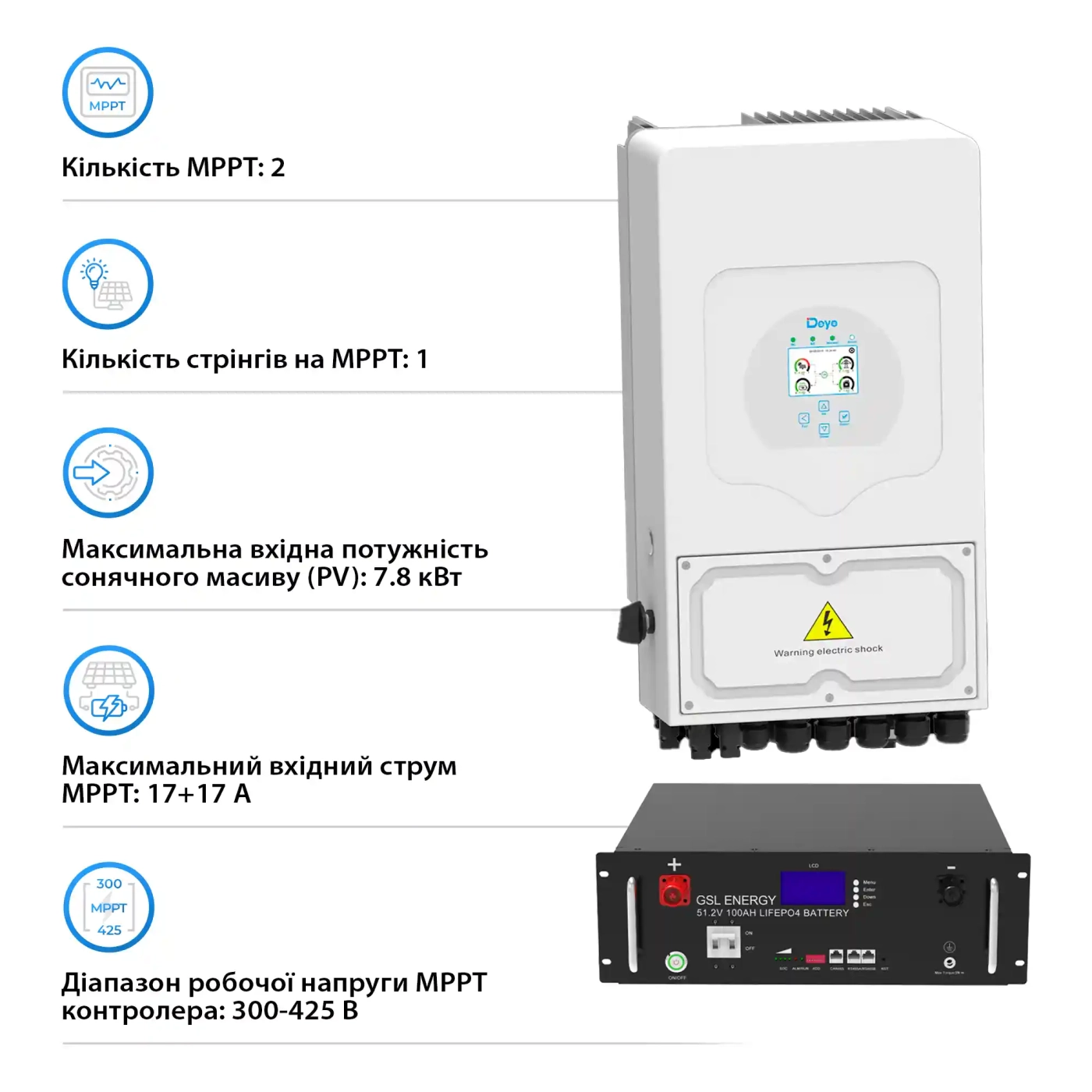 Купить Система хранения энергии Solarverse 6kW-Deye 5.12kWh-GSL 1BAT LiFePO4 6500 циклов (SVR24-1DE6K1-LGS5.12K1-0) - фото 3