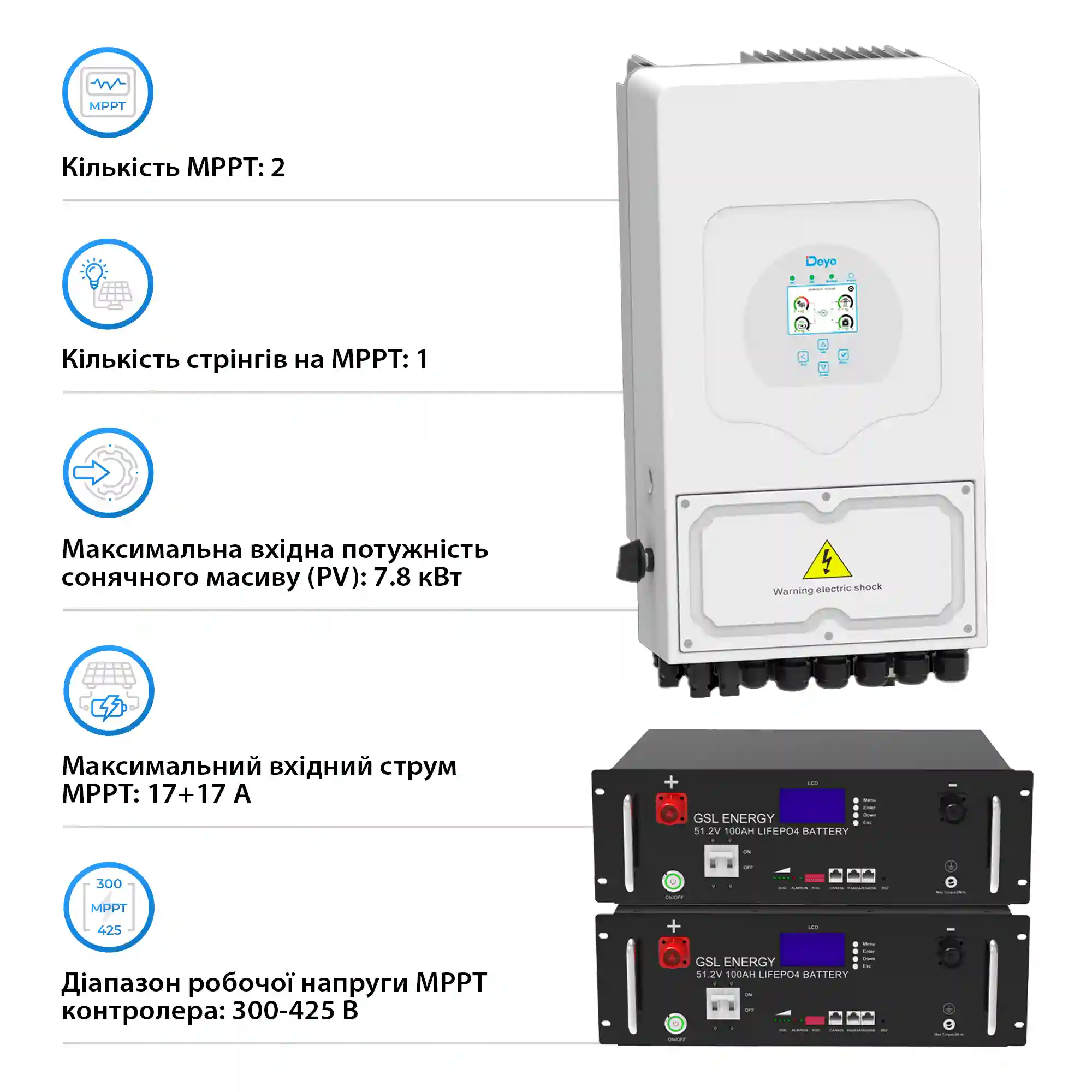 Купить Система хранения энергии Solarverse 6kW-Deye 10.24kWh-GSL 2BAT LiFePO4 6500 циклов (SVR24-1DE6K1-LGS10.24K1-0) - фото 3
