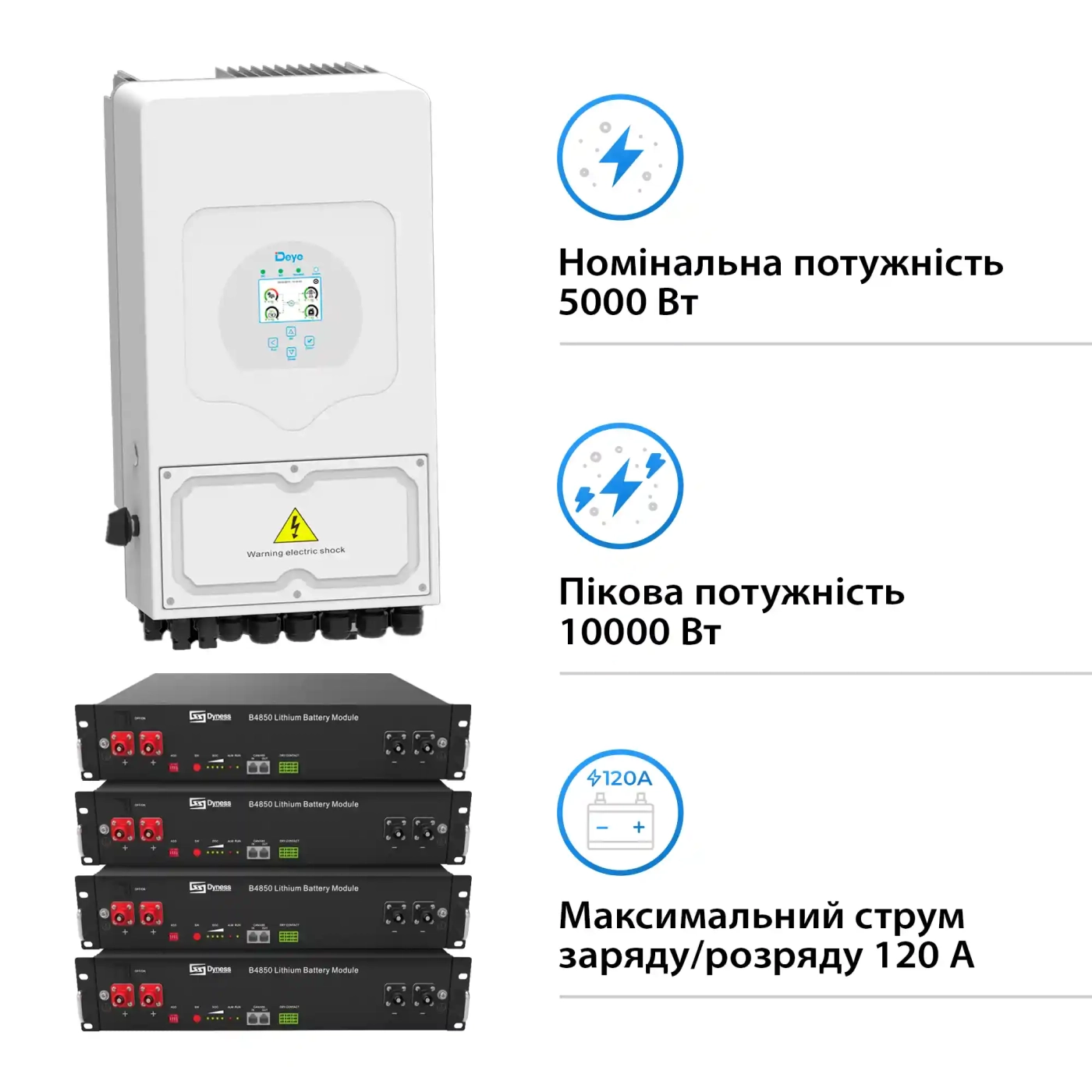 Купити Система зберігання енергії DEYE SUN-5K-SG03LP1-EU-4DY9.6K-LFP 5kW 9.6kWh 4BAT LiFePO4 6000 циклів - фото 2