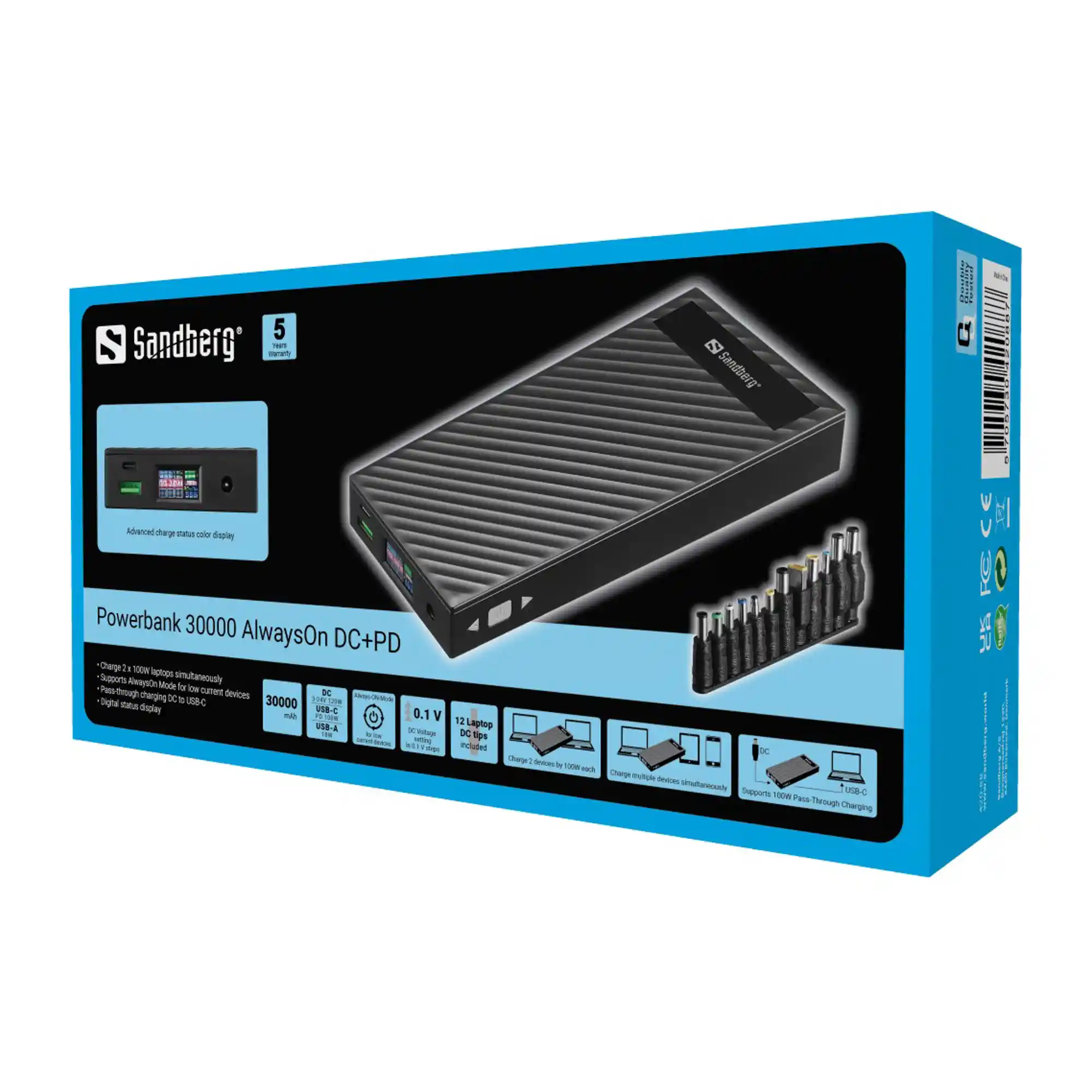 Купить Павербанк УМБ Sandberg PD 30000mAh 200W PD+DC, UPS mode, DC 3V-25V/4.8A USB QC3.0 (420-88) Black - фото 5