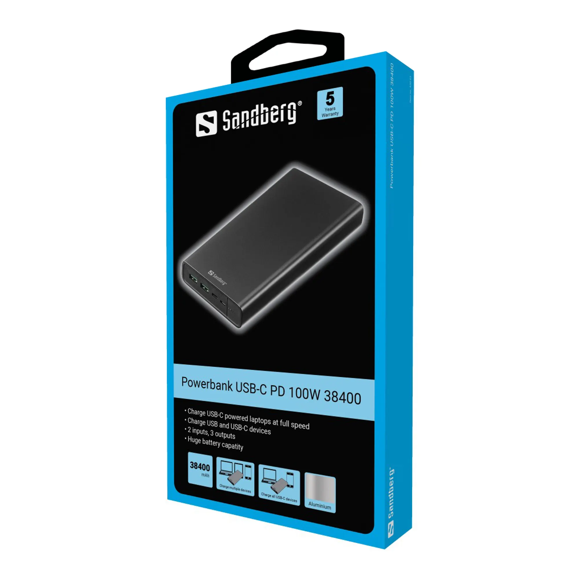Купить Павербанк УМБ Sandberg PD 38400mAh 100W 20В/5А, UPS mode, 2хUSB, Type-C OUT (420-63) Black - фото 2
