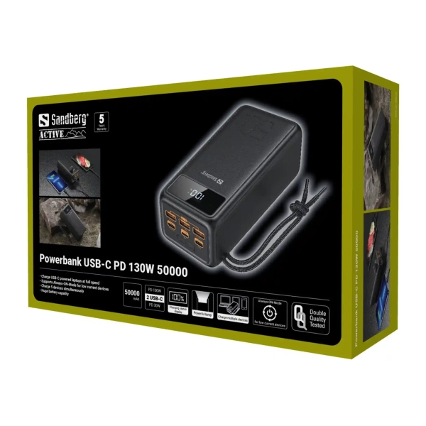 Купити Павербанк УМБ Sandberg PD 50000mAh 130W PD, 3хUSB 3xType-C LED 2W (420-75) Black - фото 5