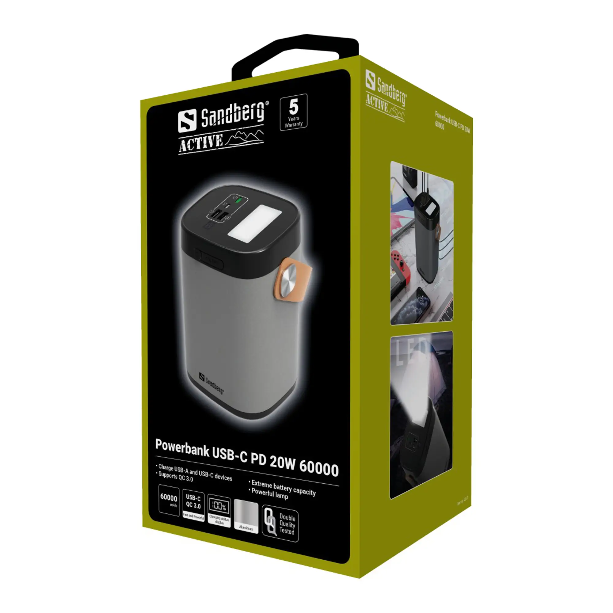 Купити Павербанк УМБ Sandberg PD 60000mAh 3A QC3.0/VOOC 20W , UPS mode, 2хUSB, Type-C OUT (420-71) Gray - фото 4