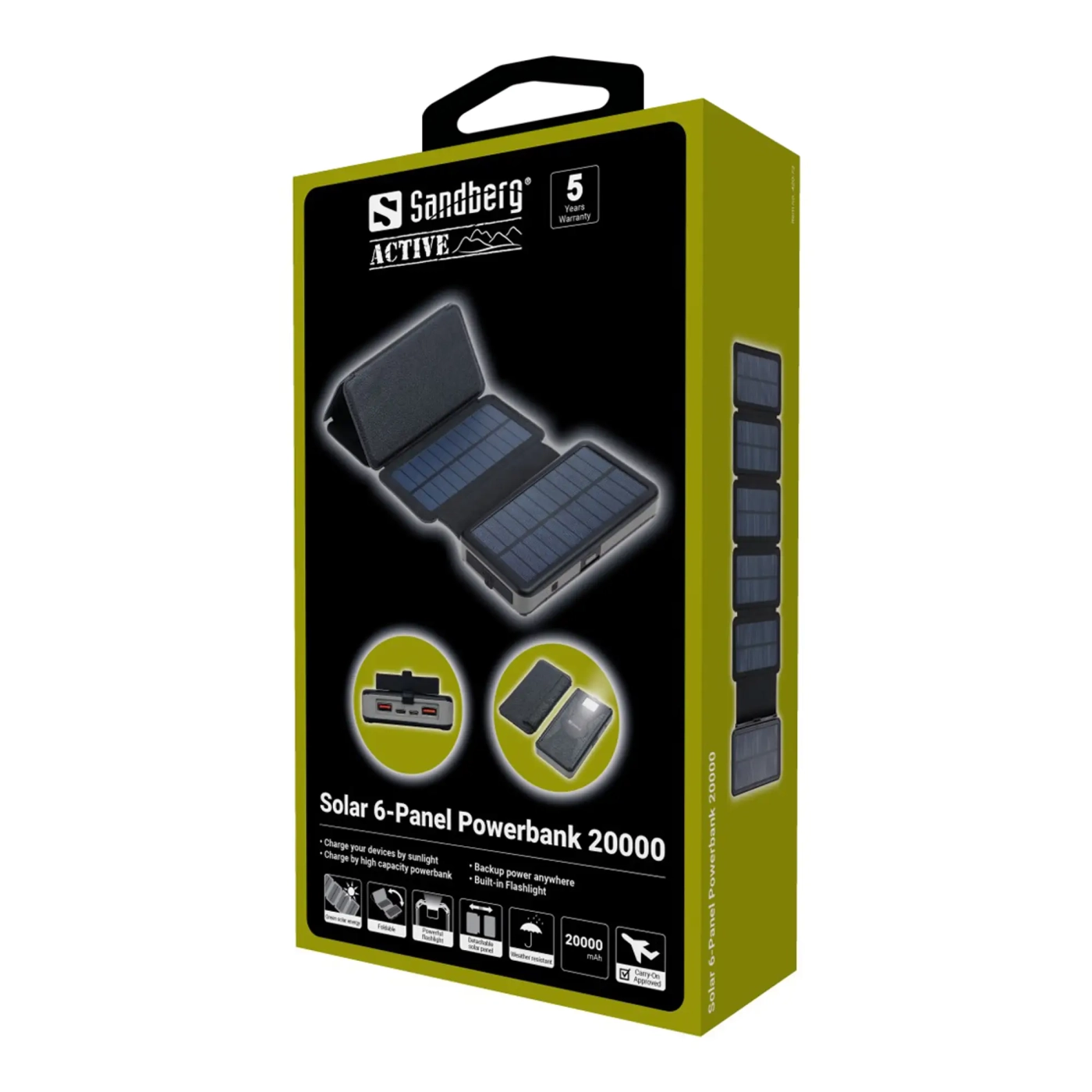 Купити Павербанк УМБ сонячна 6-Panel 7.5W Sandberg PD 20000 mAh, 2xUSB, Type-C OUT (420-73) Black - фото 5
