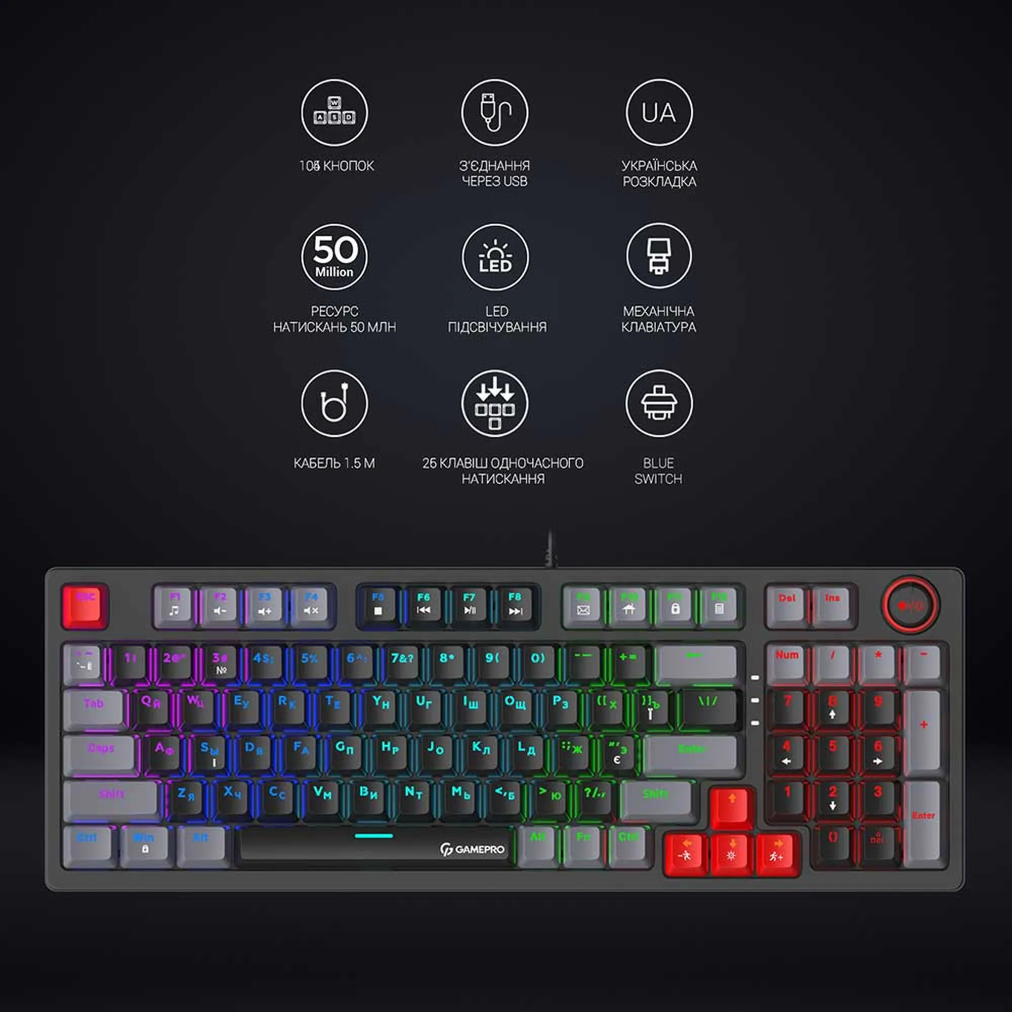 Купить Клавиатура Gamepro MK120B Blue Switches - фото 6