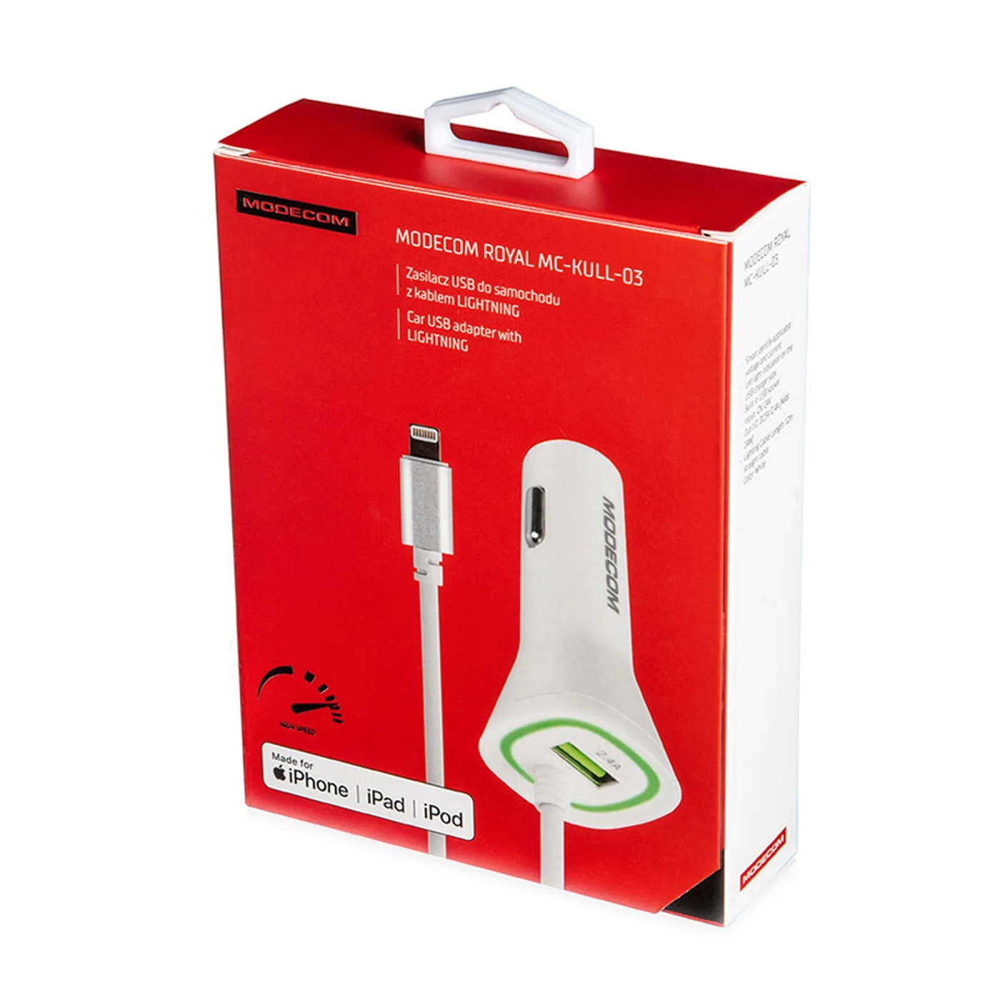 Купить Автозарядка Modecom Royal KULL-03 1xUSB 24W 2.4A + кабель Lightning White (ZT-MC-KULL-03) - фото 4