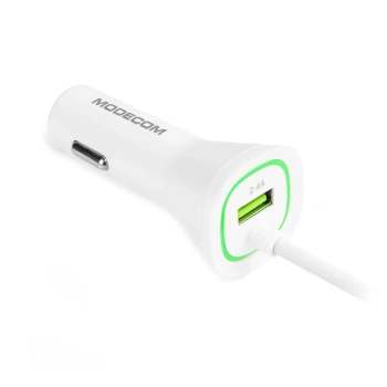 Купить Автозарядка Modecom Royal KULL-03 1xUSB 24W 2.4A + кабель Lightning White (ZT-MC-KULL-03) - фото 1