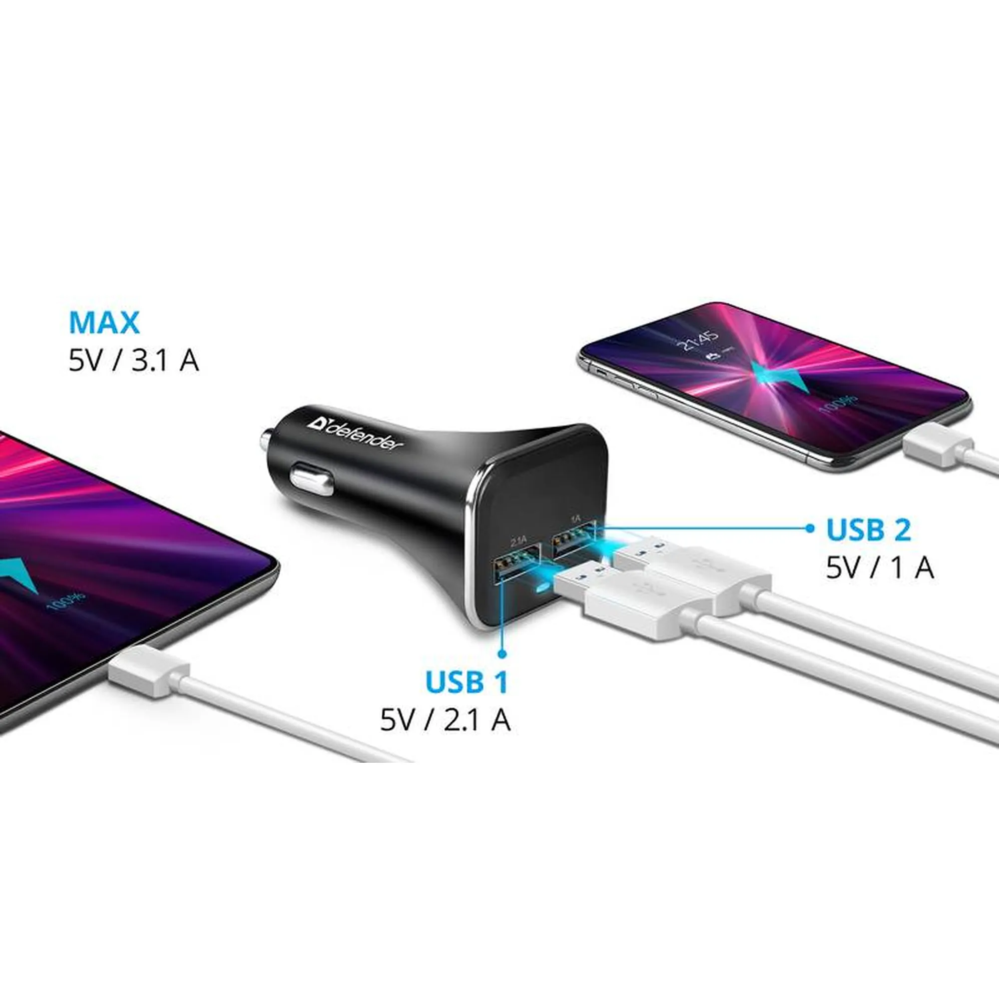 Купить Автозарядка Defender UCA-31 2xUSB 15W (2xUSB-A) 5V/3.1A (83597) - фото 3