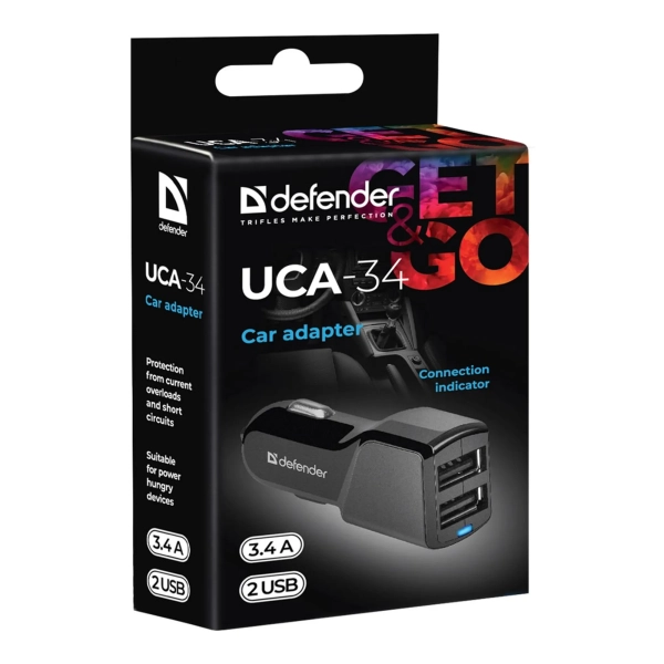 Купить Автозарядка Defender UCA-34 2xUSB 18W (2xUSB-A) 3.4A Black (83834) - фото 3