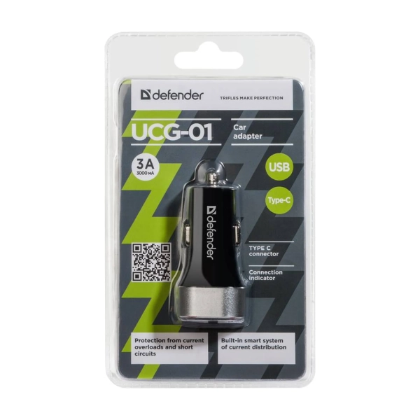 Купить Автозарядка Defender UCG-01 2xUSB 27W (USB-C + USB-A) 5V/5.4A (83569) - фото 2
