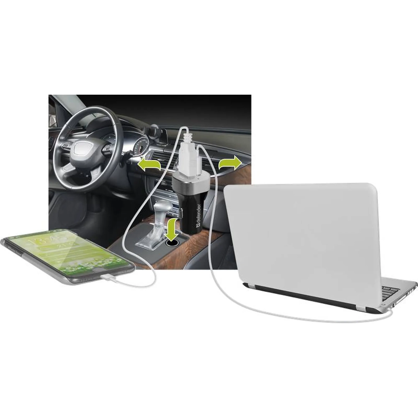 Купить Автозарядка Defender UCG-01 2xUSB 27W (USB-C + USB-A) 5V/5.4A (83569) - фото 3