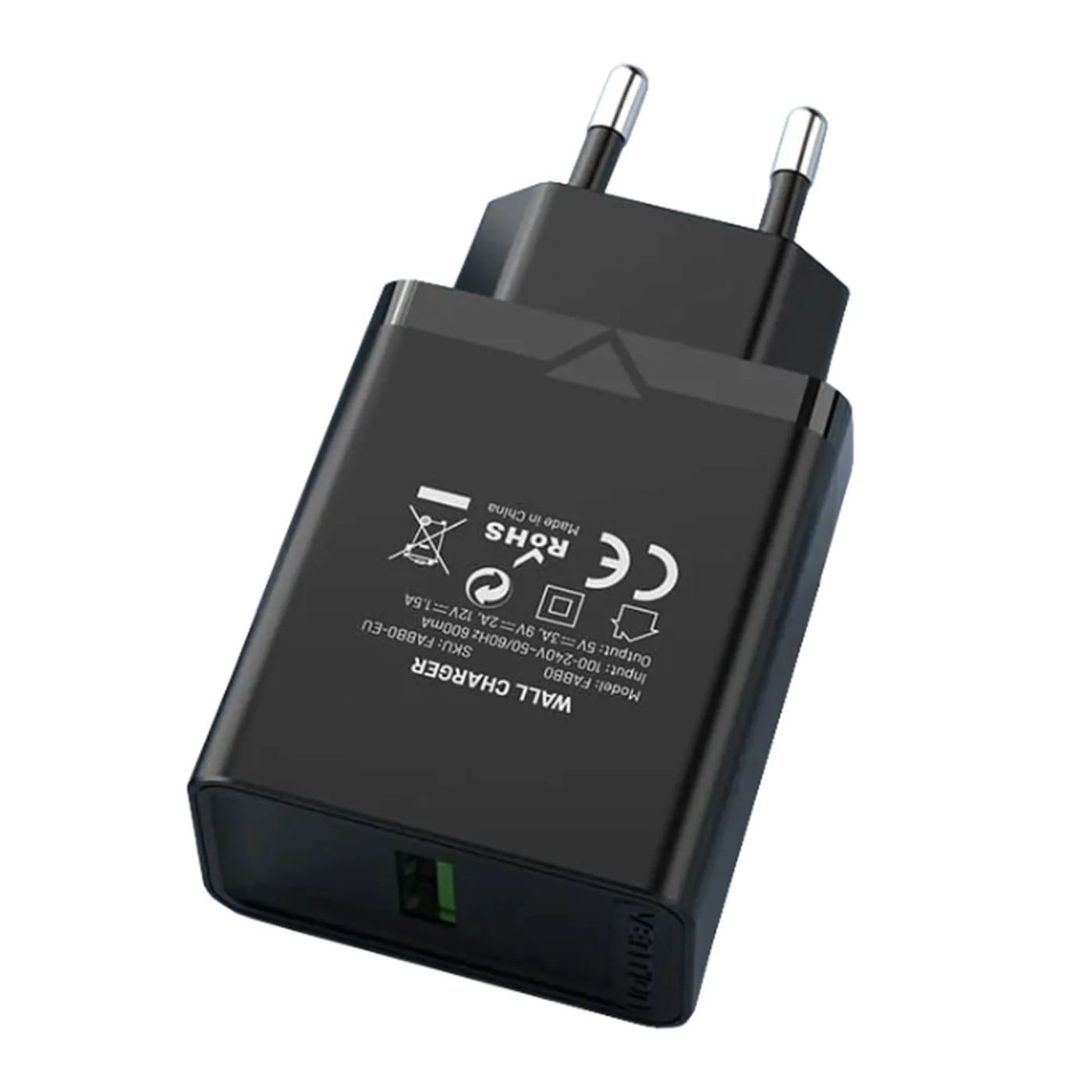 Купити Зарядний пристрій Vention 1xUSB 18W (USB-A) QC3.0 Black (FABB0-EU) - фото 4