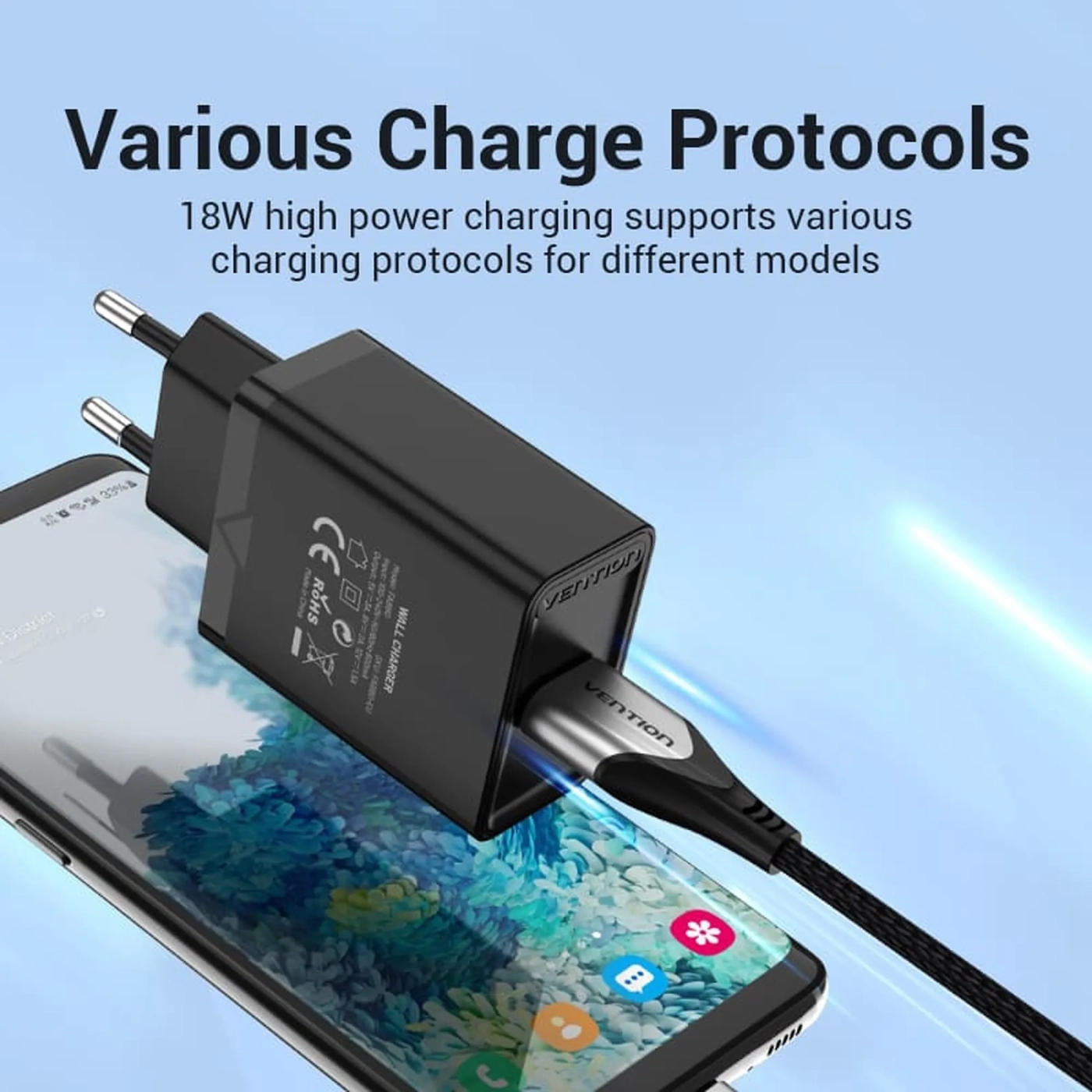 Купити Зарядний пристрій Vention 1xUSB 18W (USB-A) QC3.0 Black (FABB0-EU) - фото 8