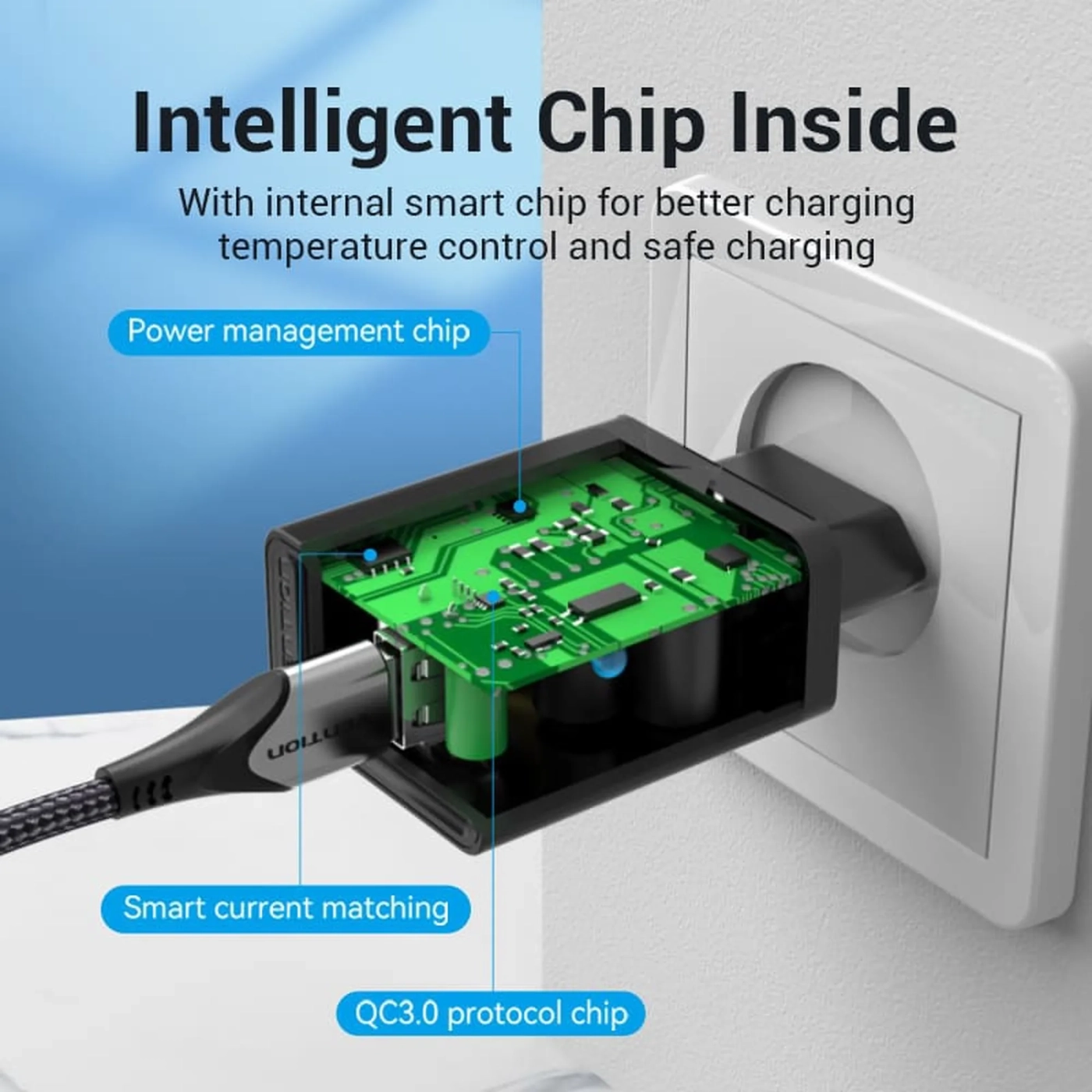 Купити Зарядний пристрій Vention 1xUSB 18W (USB-A) QC3.0 Black (FABB0-EU) - фото 9