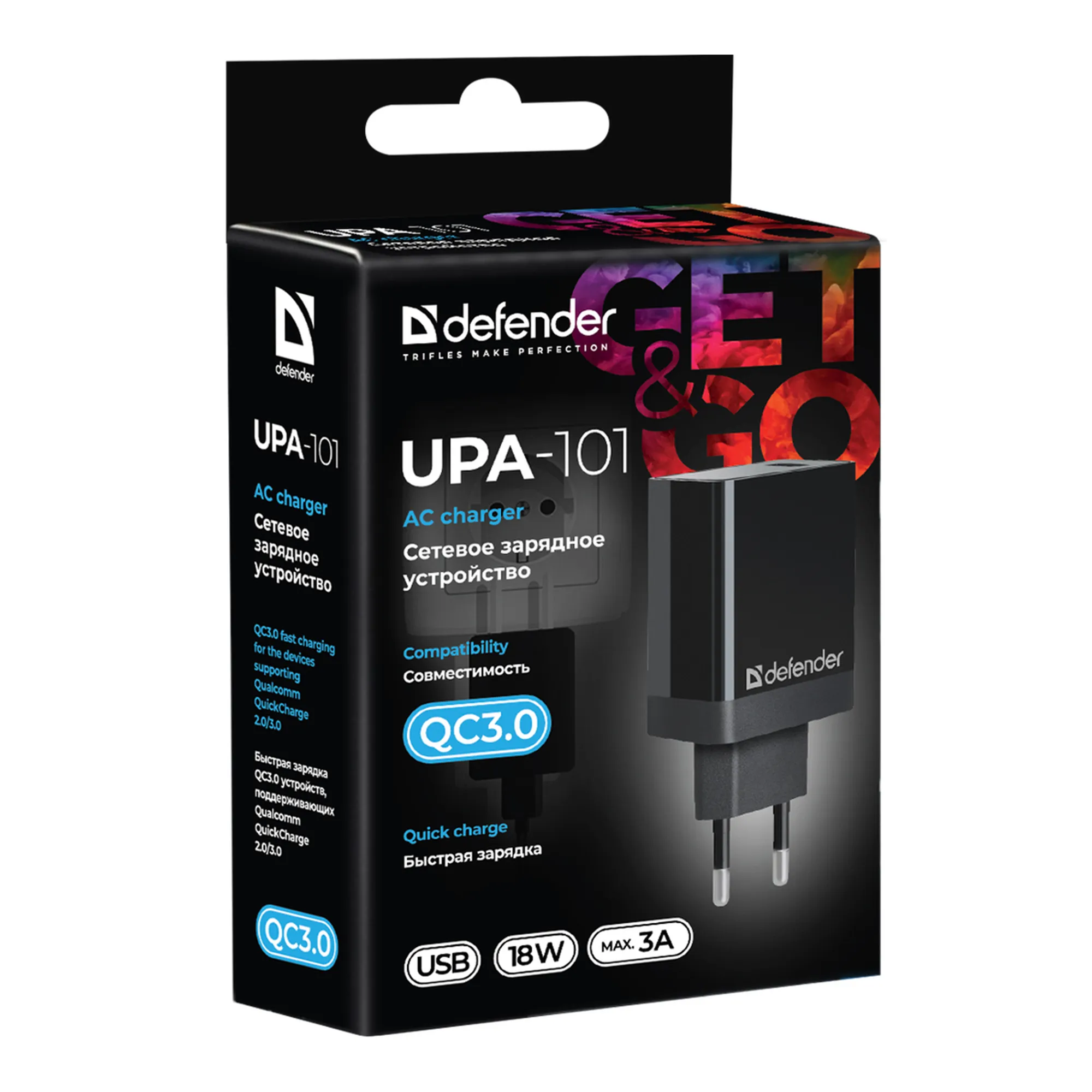 Купить Зарядное устройство Defender UPA-101 1xUSB 18W 2.1А  QC 3.0 Black (83573) - фото 3
