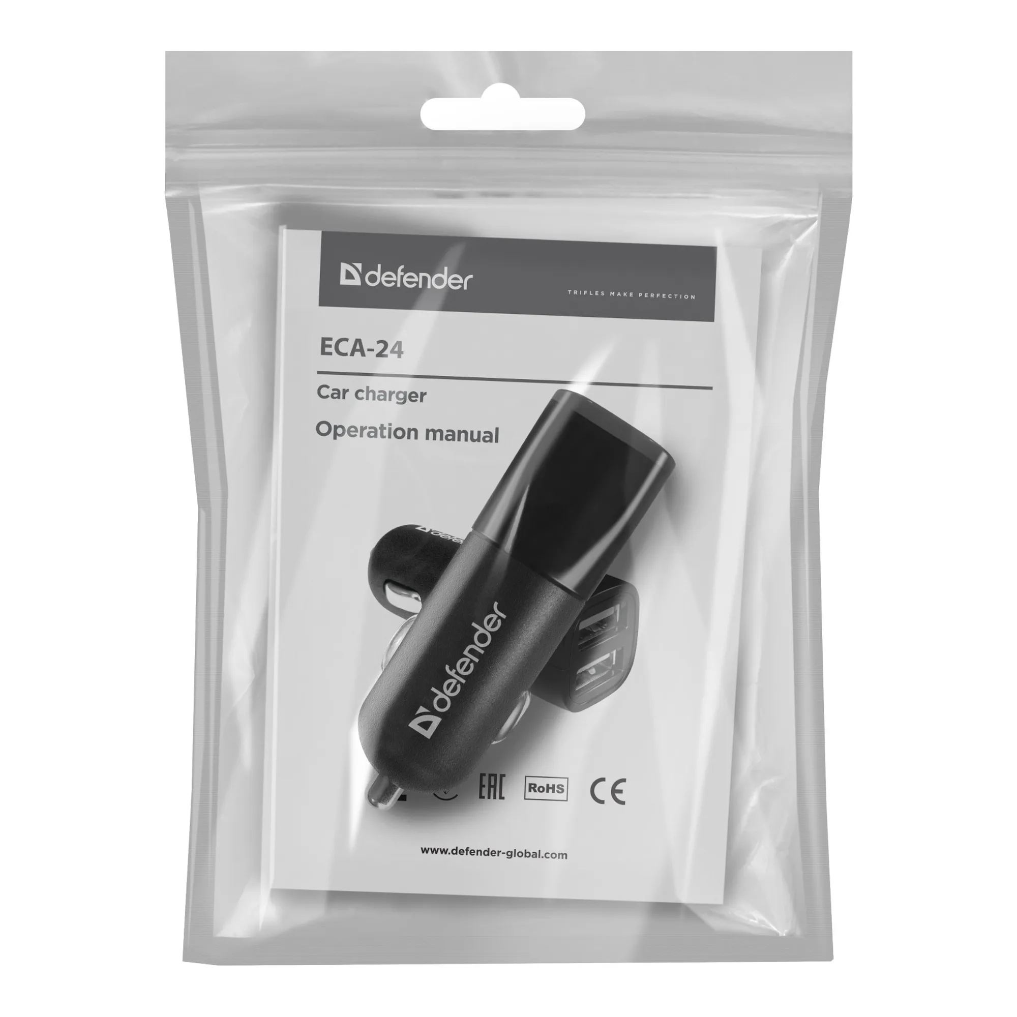 Купить Автомобильное зарядное устройство Defender ECA-24 2xUSB 12W 2.1A Black (83824) - фото 3
