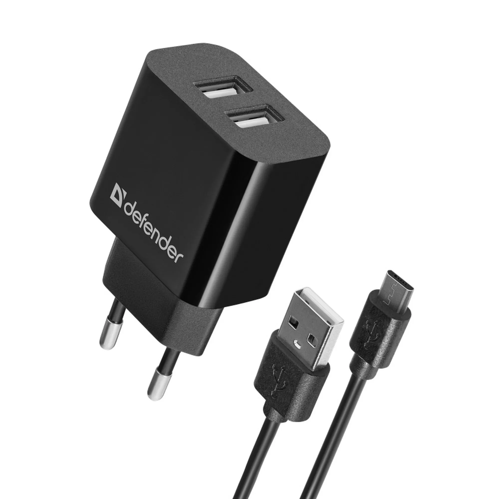 Купити Зарядний пристрій Defender UPC-21 2xUSB 12W 2.1A + кабель microUSB Black (83581) - фото 1