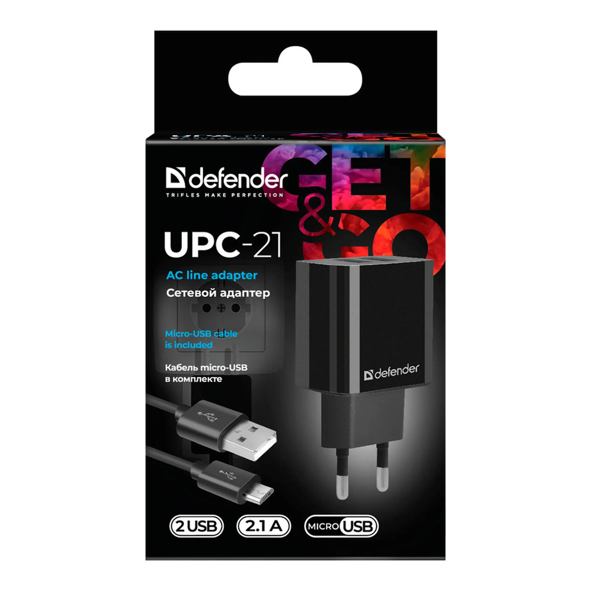 Купити Зарядний пристрій Defender UPC-21 2xUSB 12W 2.1A + кабель microUSB Black (83581) - фото 8