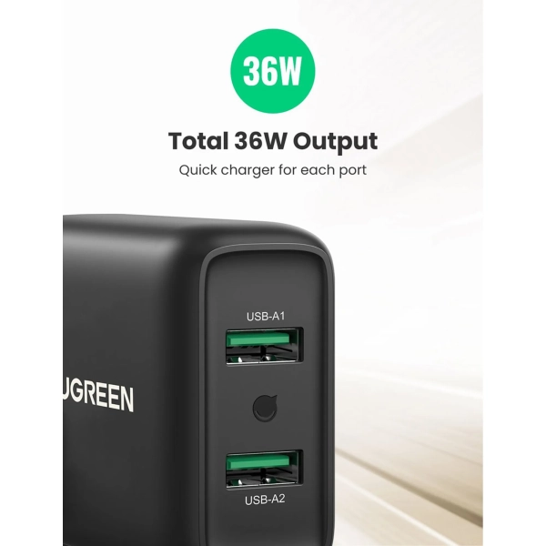 Купить Зарядное устройство Ugreen CD161 2xUSB 36W (USB A QC 3.0) Fast Charger Black (10216) - фото 6