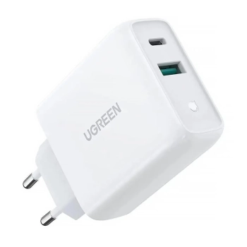 Купити Зарядний пристрій Ugreen CD170 2xUSB 38W (1хUSB-A+1xType-C) Wall Charger White  (60468) - фото 1