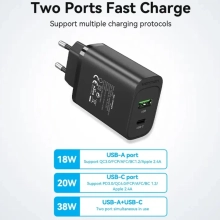 Купить Зарядное устройство Vention 2xUSB 38W (USB-C+USB-A) PD+QC3.0 Black (FBIB0-EU) - фото 3