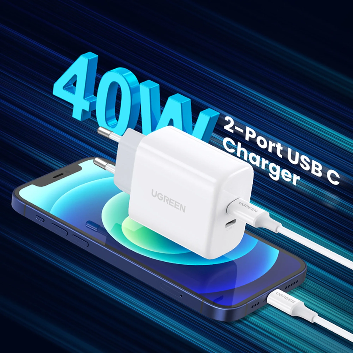 Купить Зарядное устройство Ugreen CD243 2xUSB 40W PD (2xType-C) PD White (10343) - фото 6