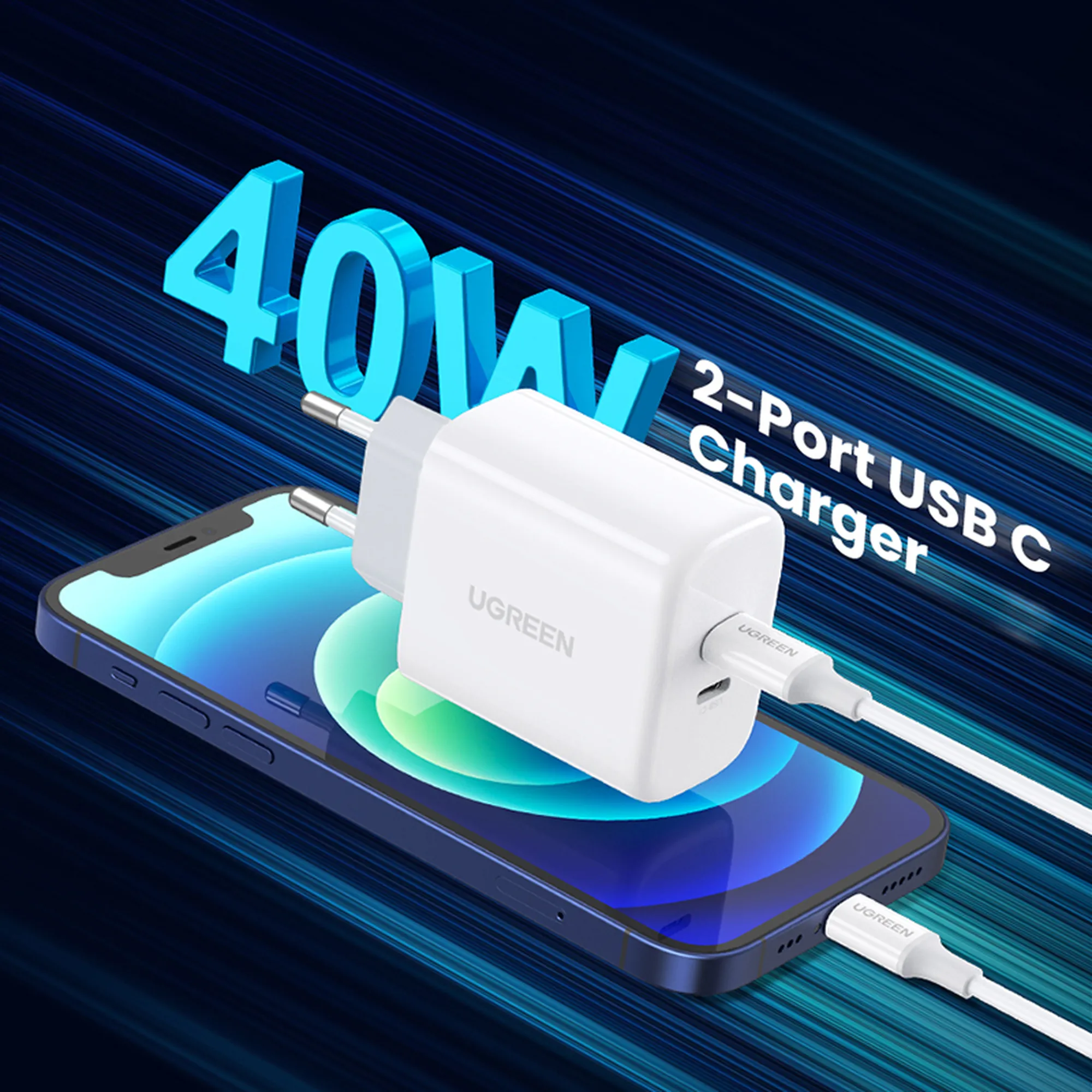 Купить Зарядное устройство Ugreen CD243 2xUSB 40W PD (2xType-C) PD White (10343) - фото 6