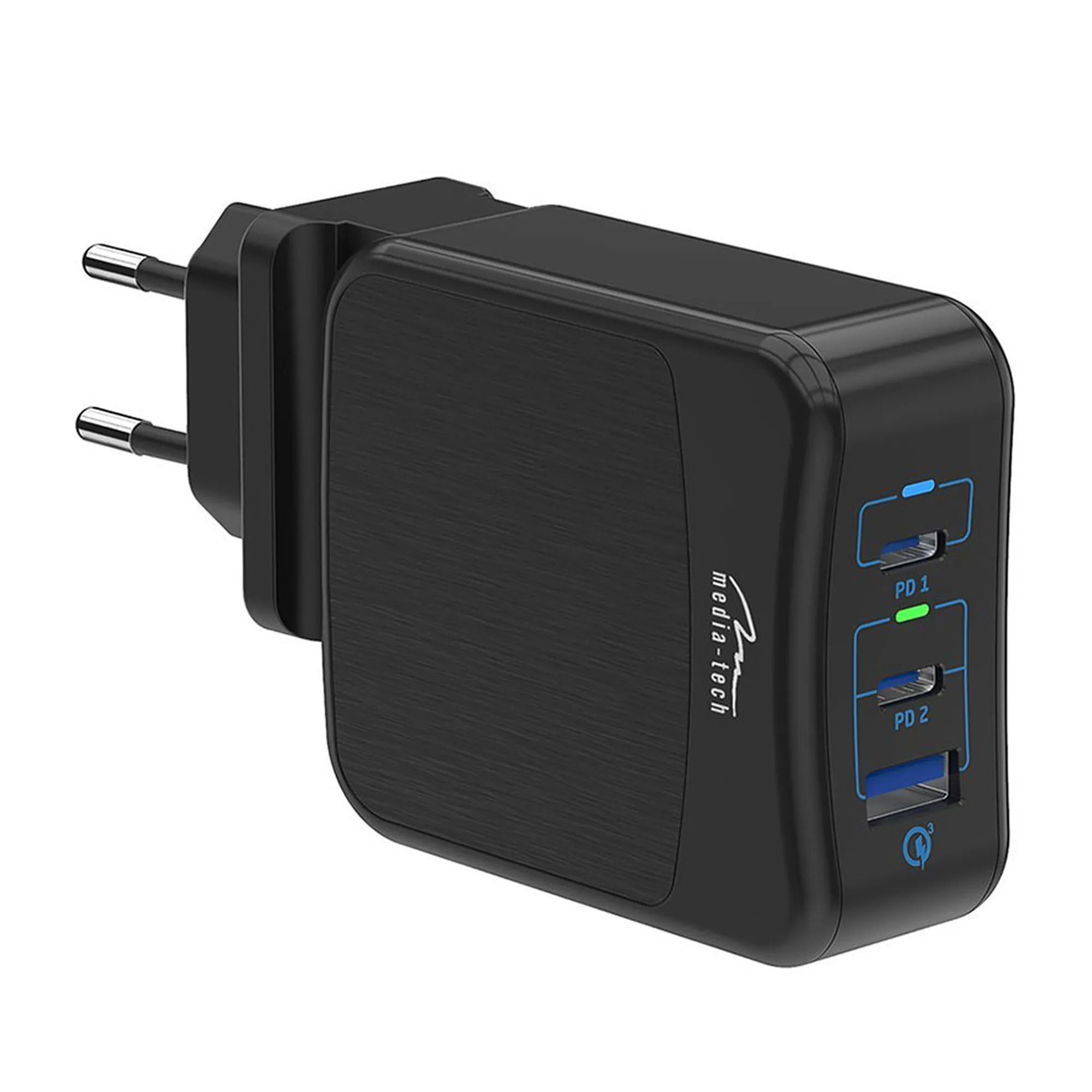 Купить Зарядное устройство Media-Tech 2xUSB-C PD 65W, USB QC 3.0 Black (MT6252) - фото 1