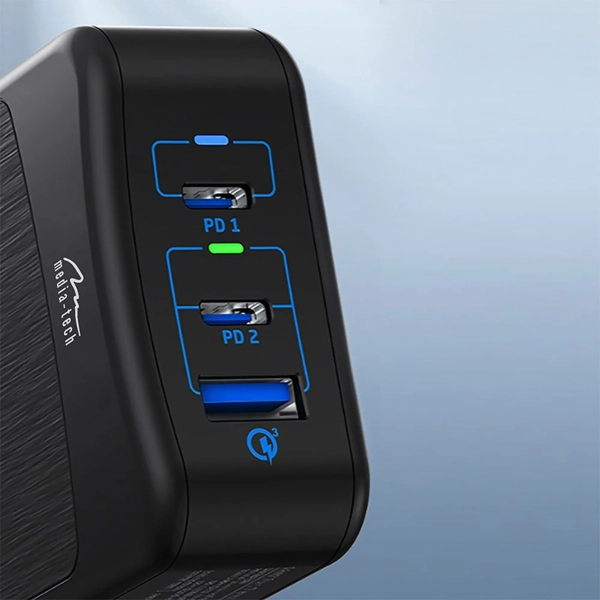 Купить Зарядное устройство Media-Tech 2xUSB-C PD 65W, USB QC 3.0 Black (MT6252) - фото 3