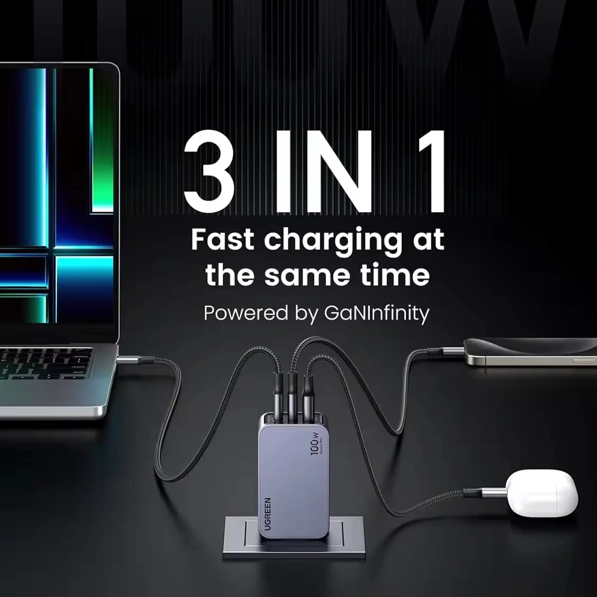 Купить Зарядное устройство Ugreen Nexode Pro X757 3xUSB 100W GaN (2xType-C+USB-A) Gray (25874) - фото 3