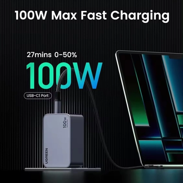 Купить Зарядное устройство Ugreen Nexode Pro X757 3xUSB 100W GaN (2xType-C+USB-A) Gray (25874) - фото 4