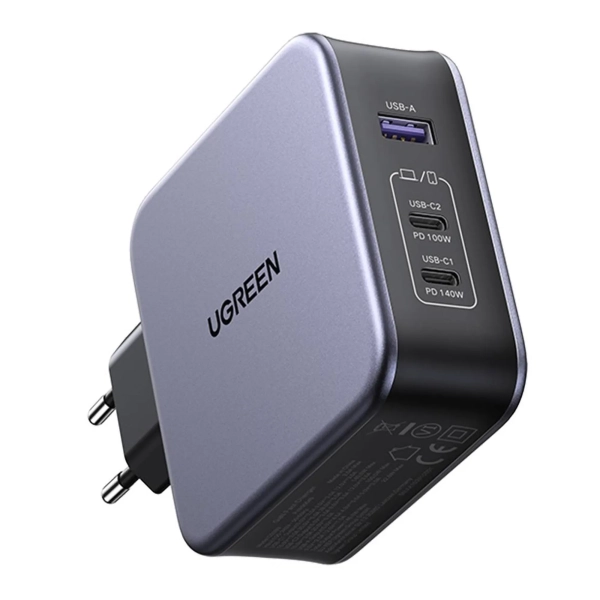 Купить Зарядное устройство Ugreen CD289 3xUSB 140W GaN (2хUSB-C+USB-A) with C to C Cable 1.5 м Gray  (90549) - фото 3