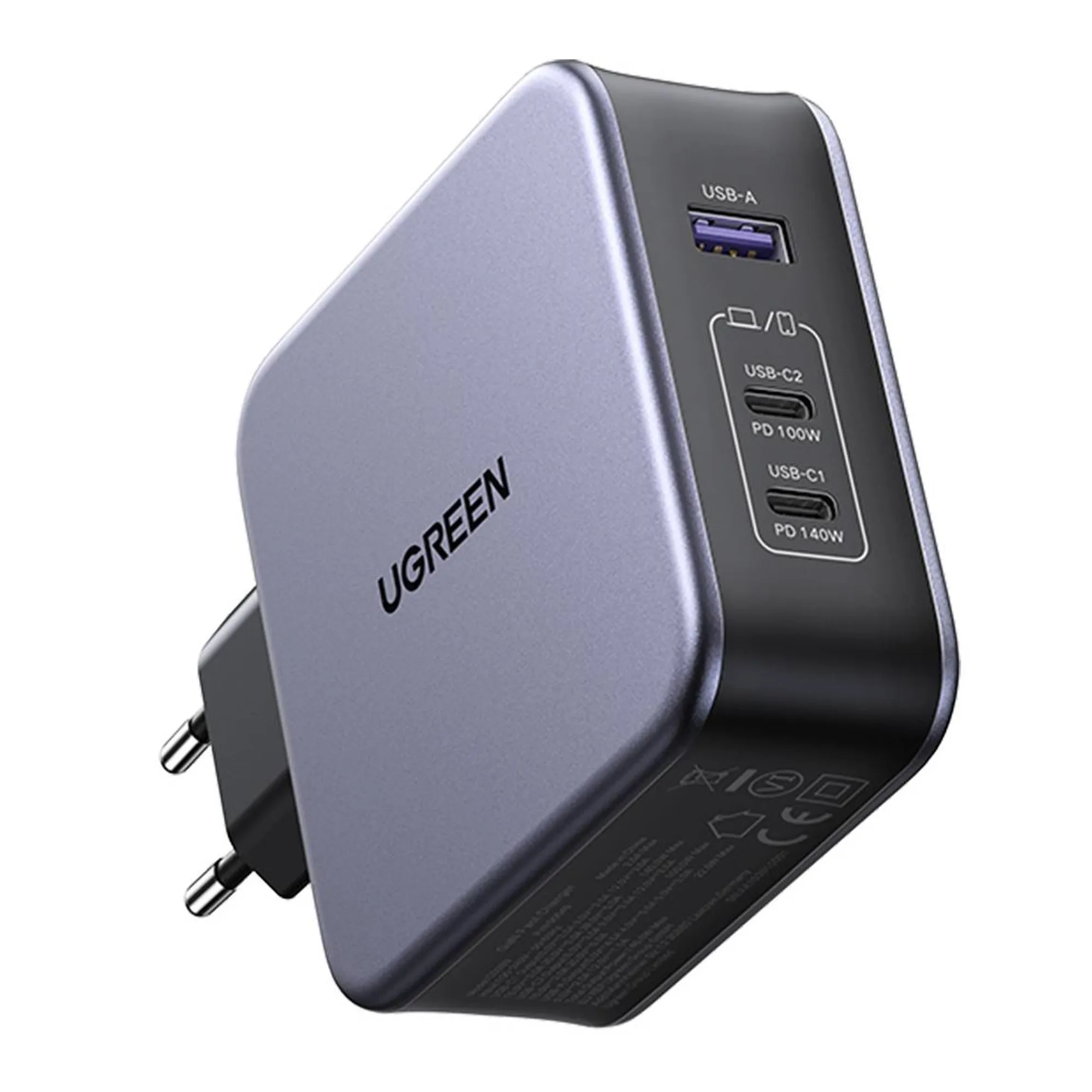 Купить Зарядное устройство Ugreen CD289 3xUSB 140W GaN (2хUSB-C+USB-A) with C to C Cable 1.5 м Gray  (90549) - фото 3