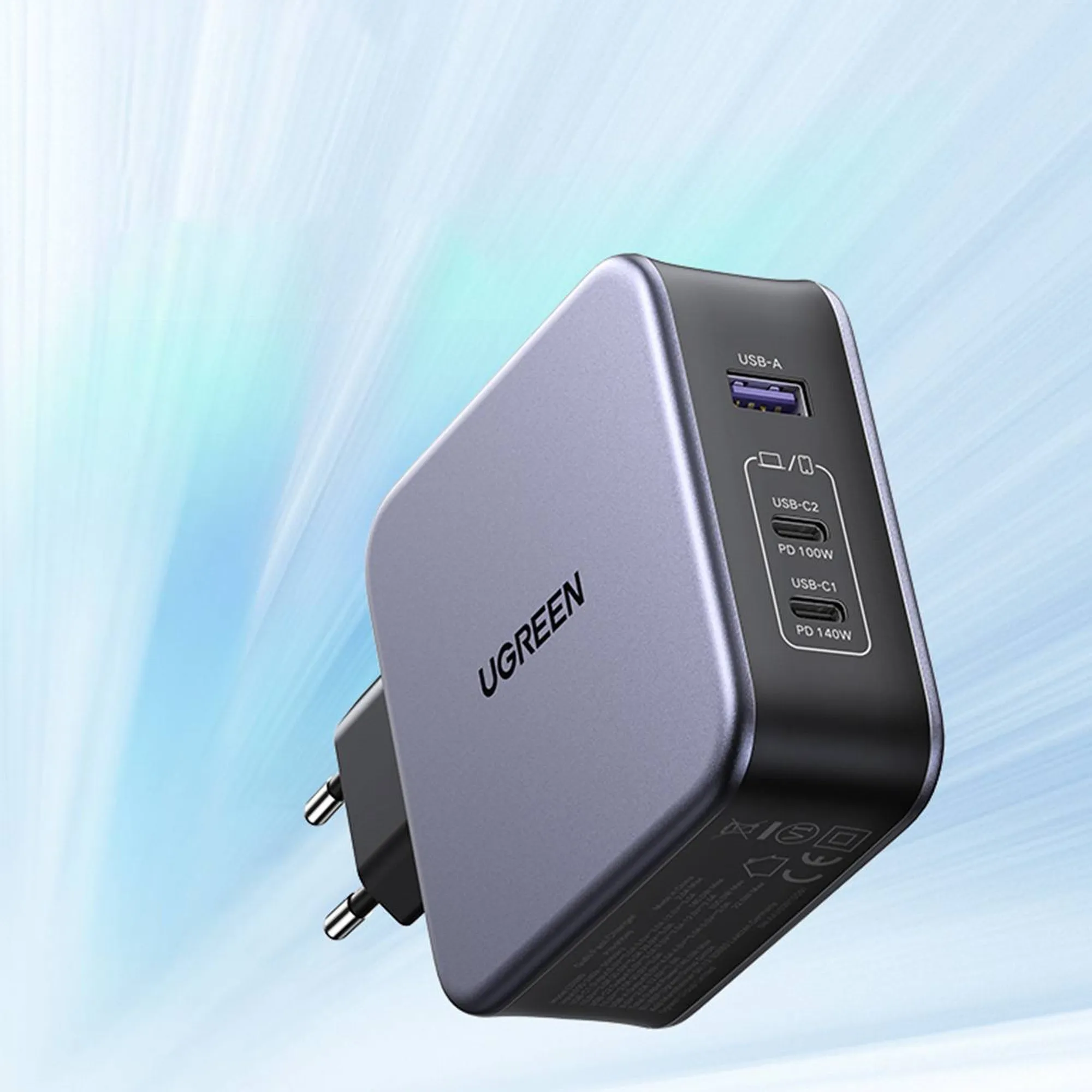 Купить Зарядное устройство Ugreen CD289 3xUSB 140W GaN (2хUSB-C+USB-A) with C to C Cable 1.5 м Gray  (90549) - фото 7